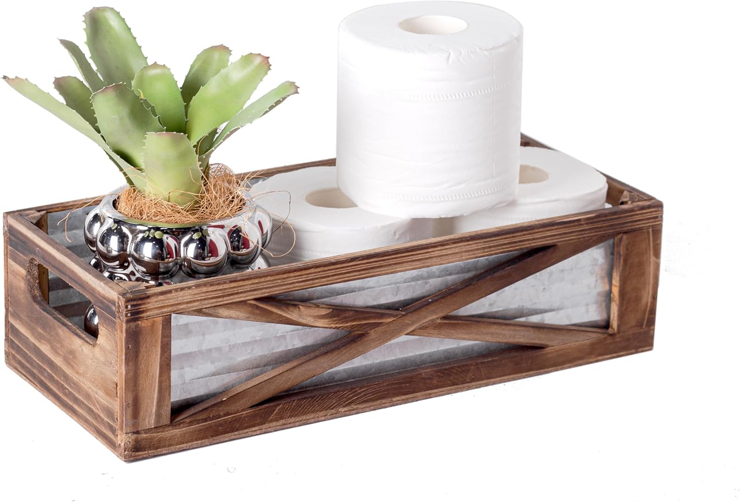 Modern Farmhouse Rustic Wooden Toilet Tank Basket Vural Decor