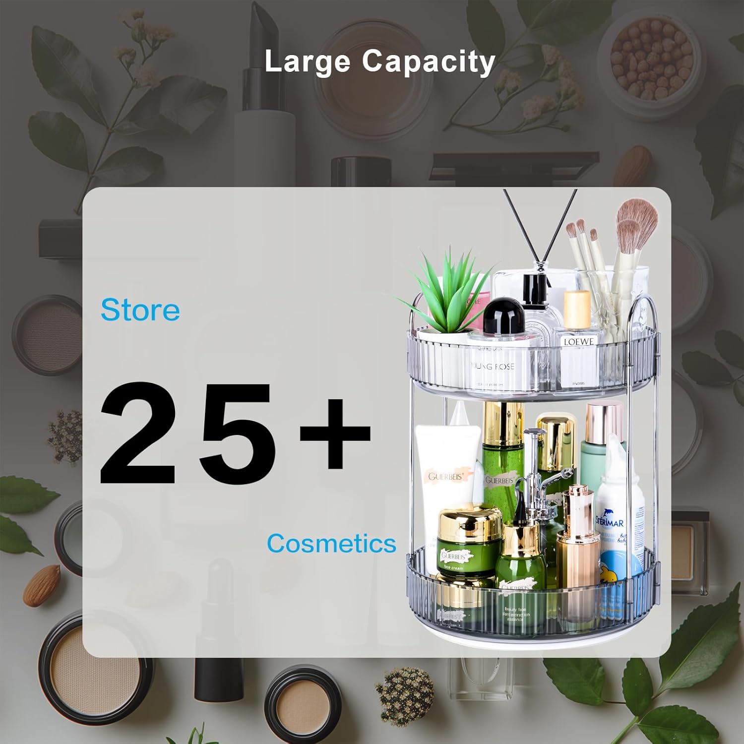 360 Rotating Makeup Organizer 2 Tier Magnetic Vanity Case