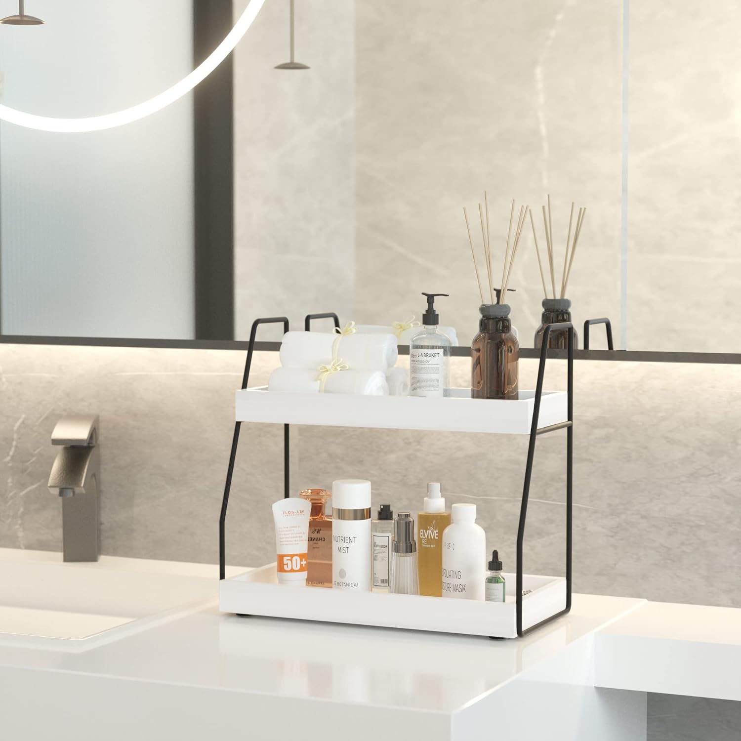 Space-Saving 2-Tier Bathroom Organizer Countertop
