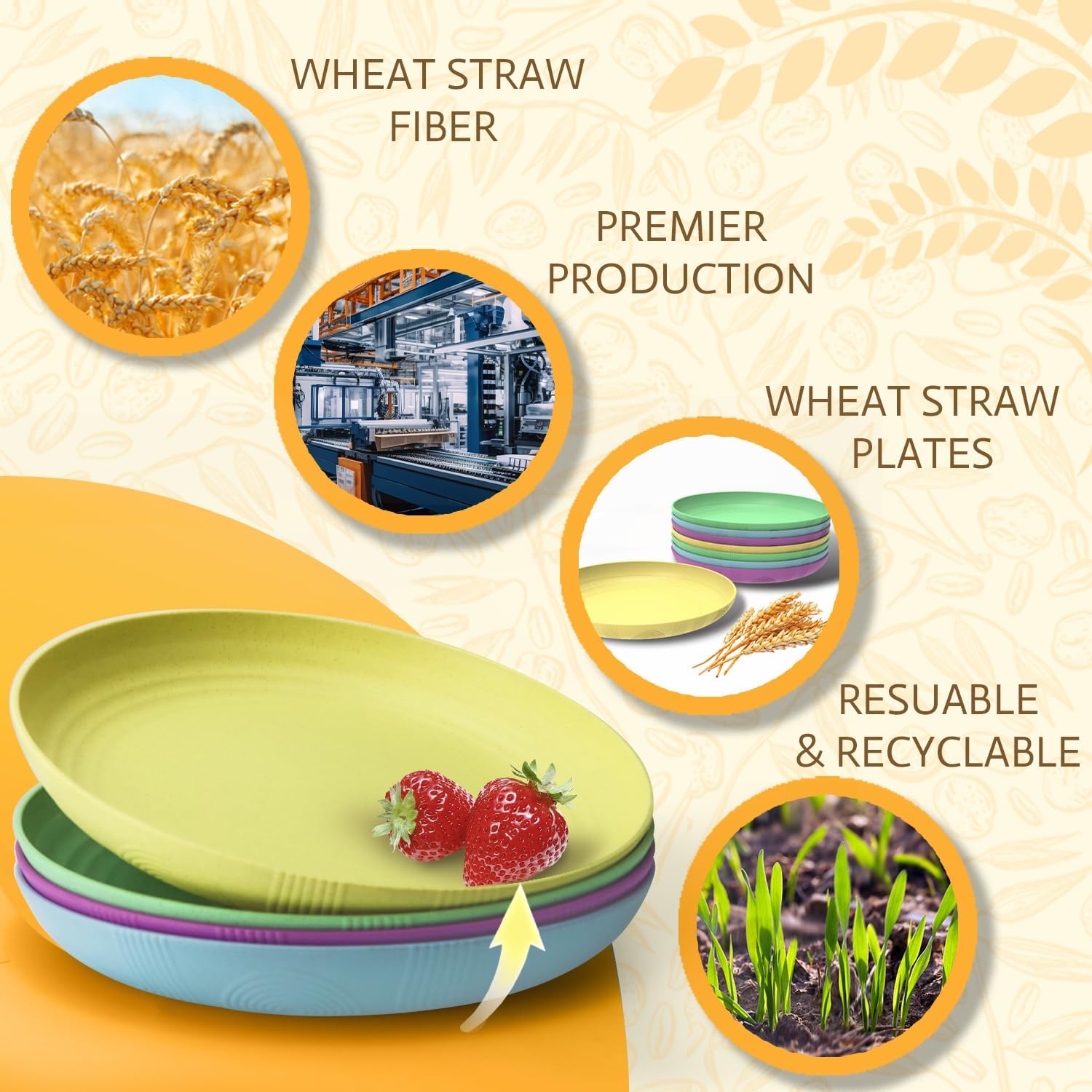 SINOGE Wheat Straw Plates 10 Inch Disc