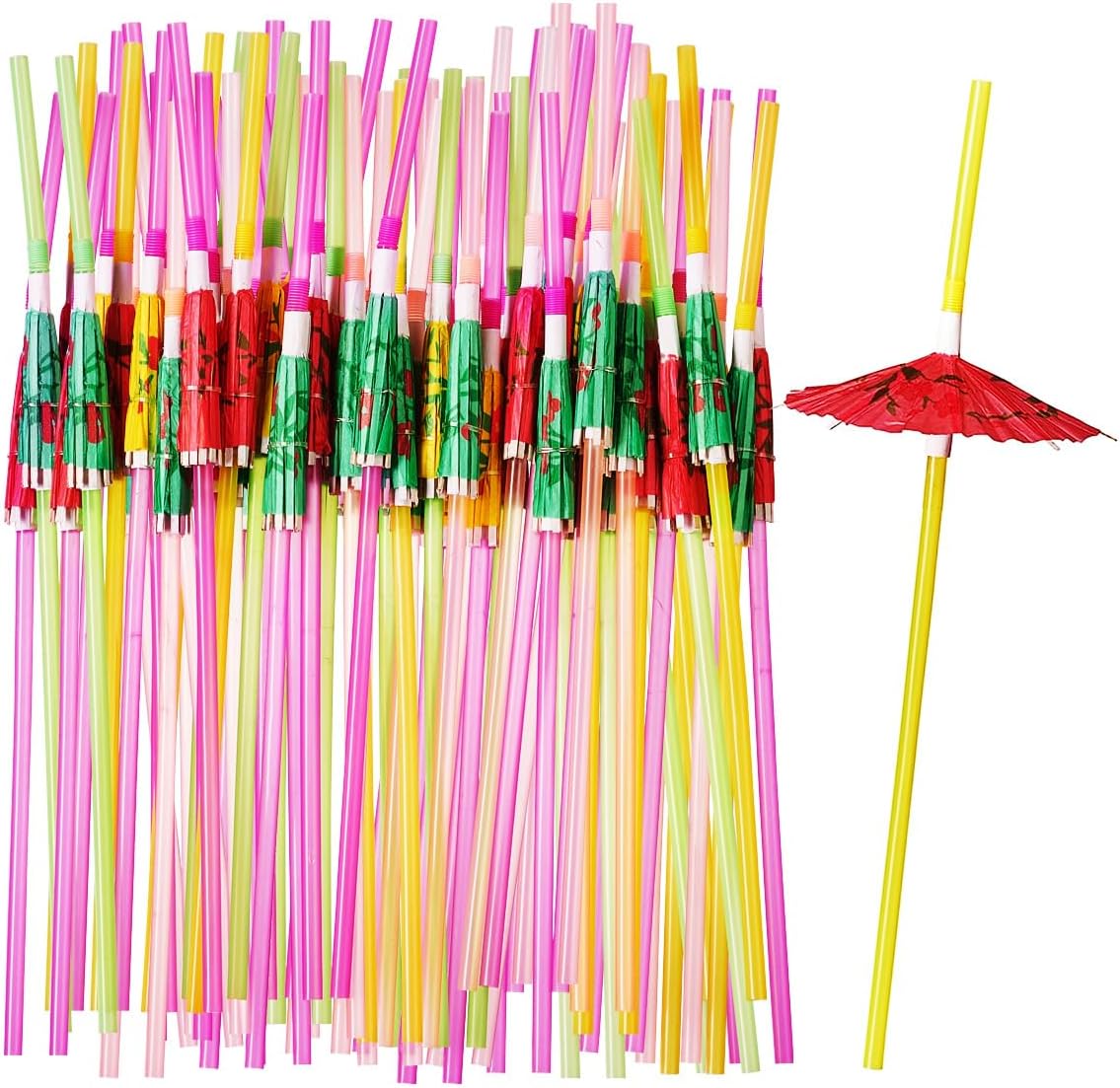 Comfy Package 50-Count Umbrella Straws - Assorted Colors Swizzle Sticks - LGPL for Hawaiian Beach Cocktail Luau Party