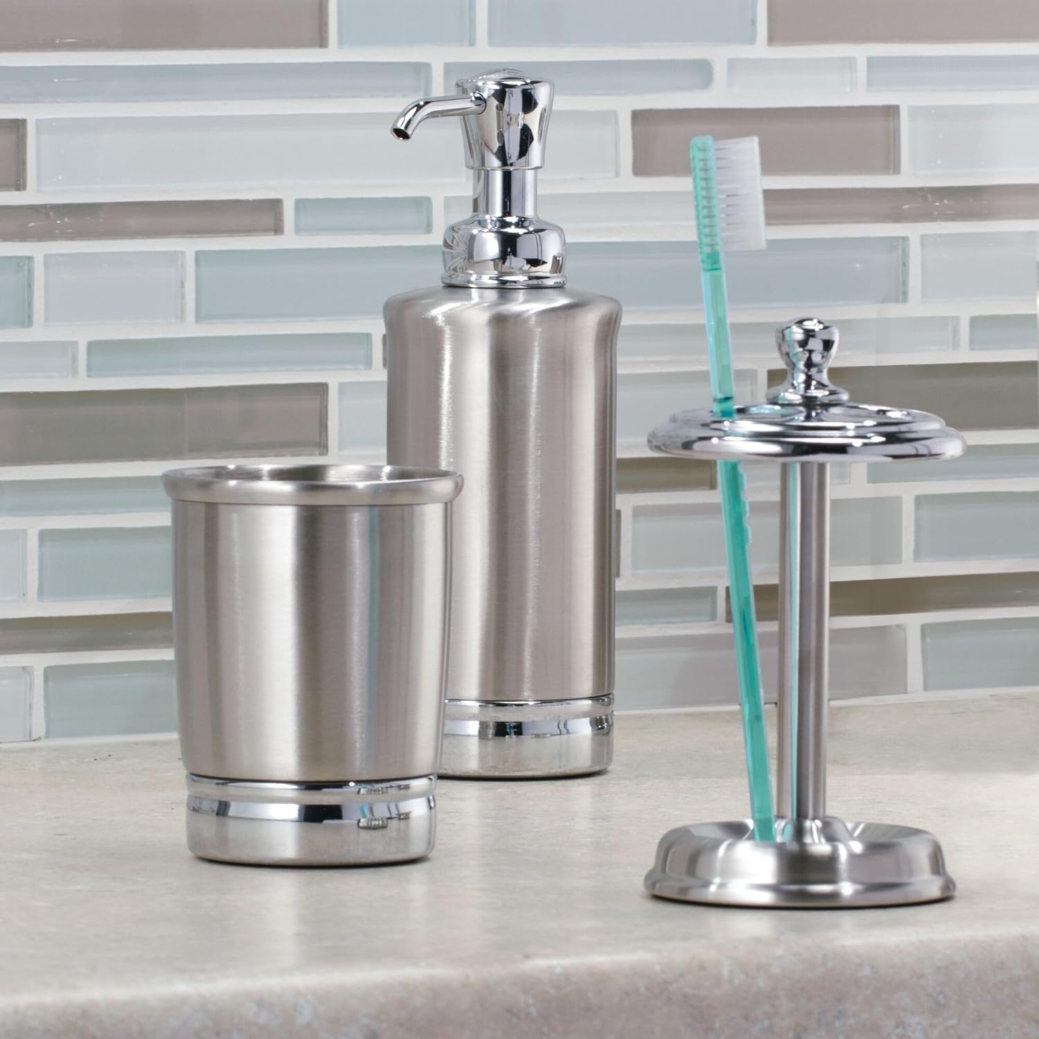 iDesign Stainless Steel Bathroom Tumbler Set of 2 Split Finish
