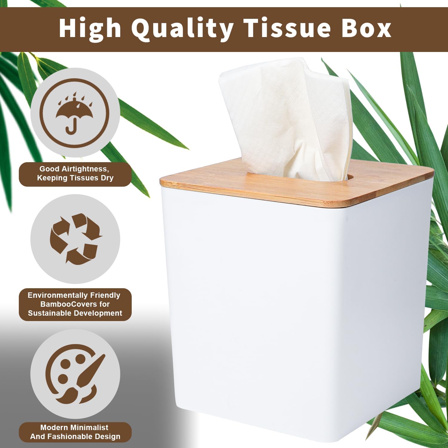 Sunkaioo Modern Tissue Box Cover with Bamboo Lid Boho Farmhouse Style White