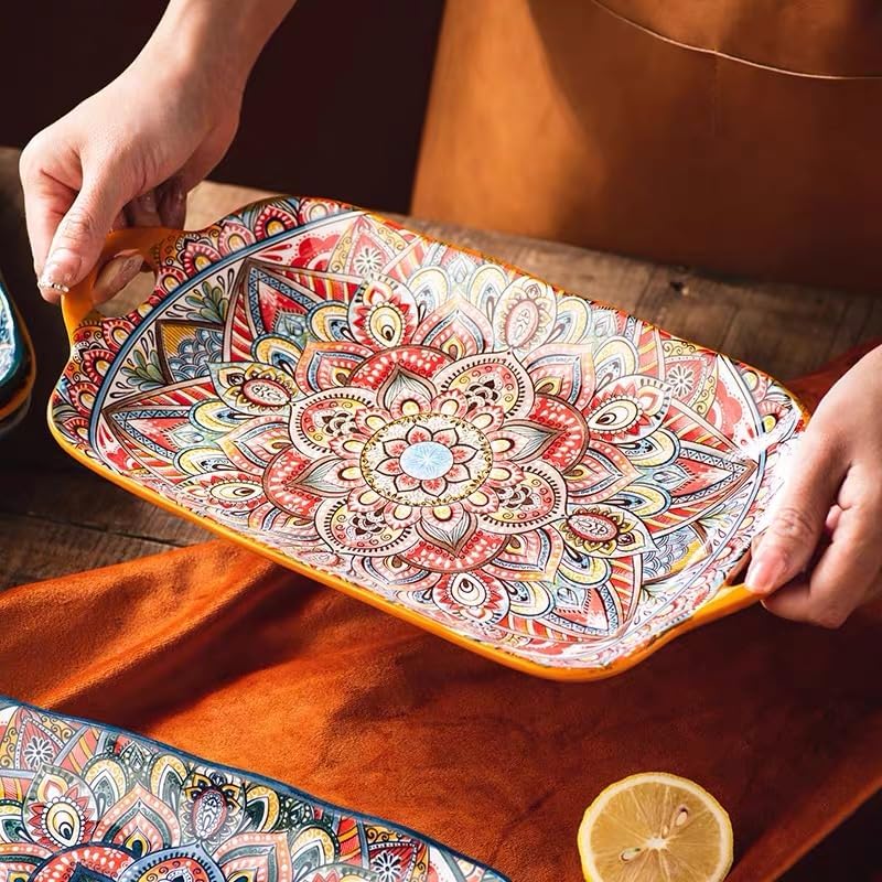 125-inch Double Handle Ceramic Plates Set of 4