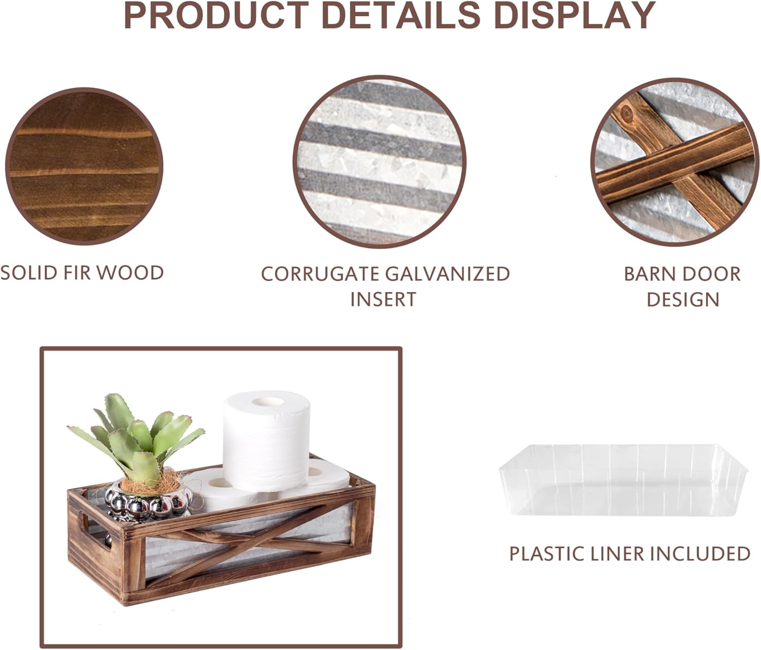 Modern Farmhouse Rustic Wooden Toilet Tank Basket Vural Decor