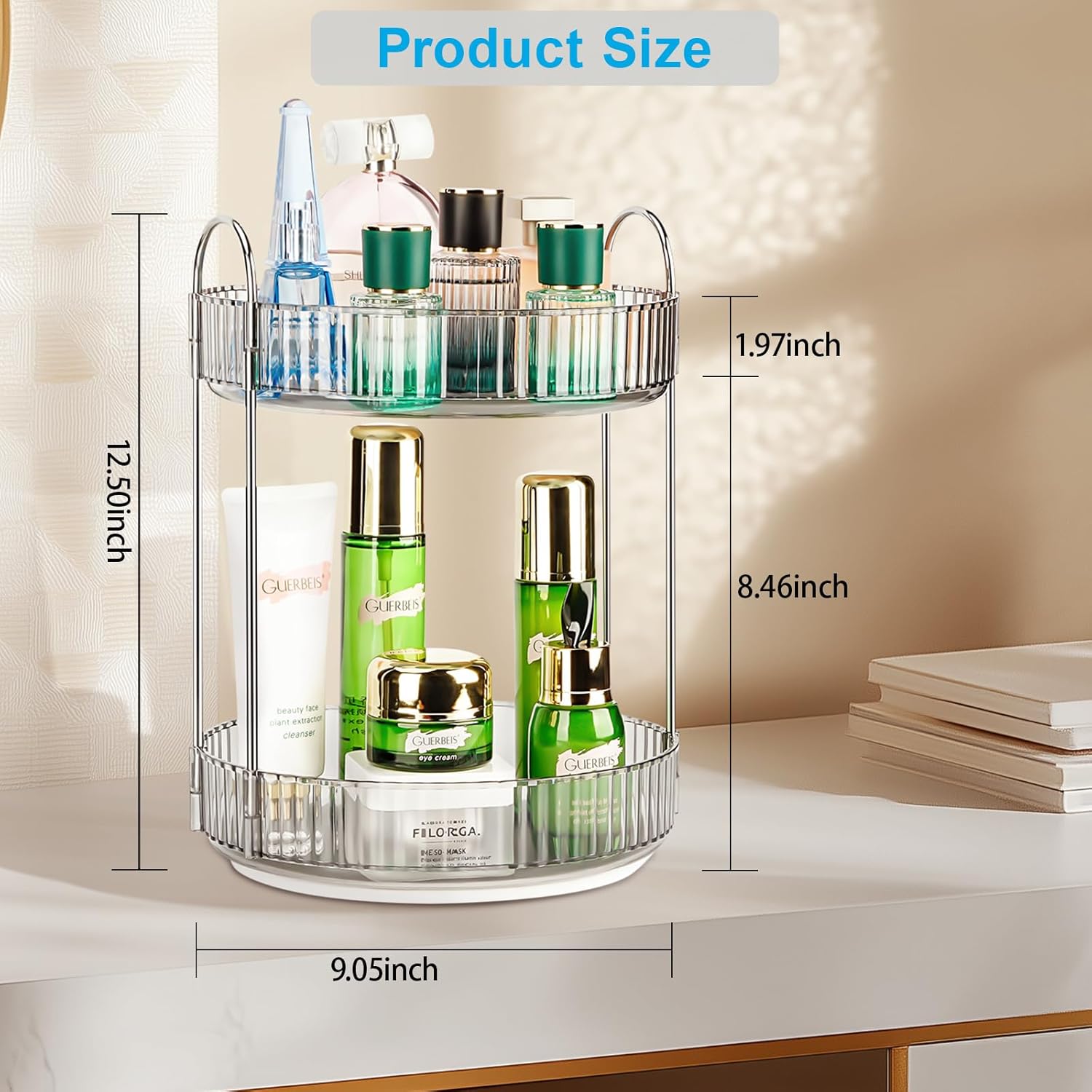 360 Rotating Makeup Organizer 2 Tier Magnetic Vanity Case