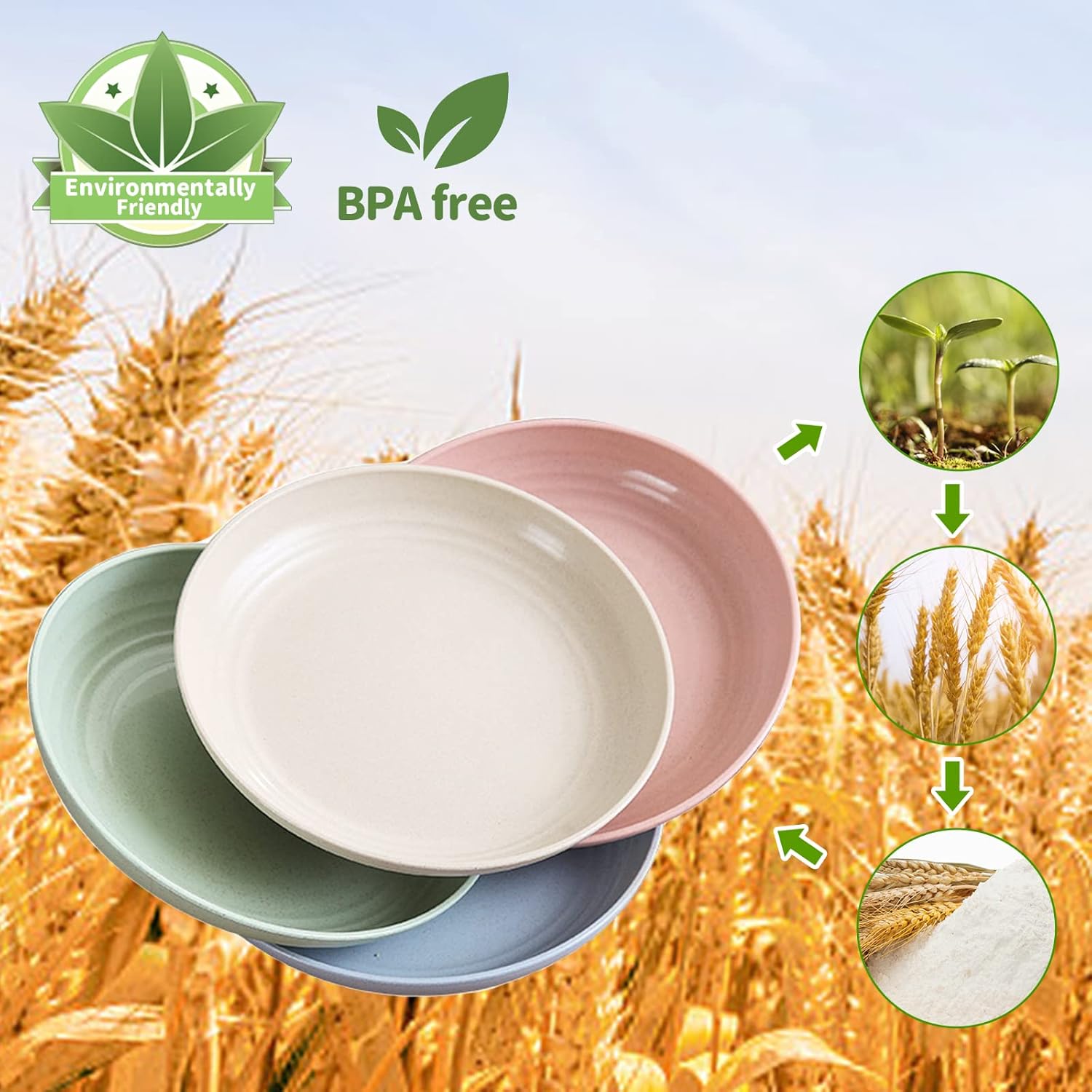 6-Piece Set of 10-Inch Wheat Straw Plates