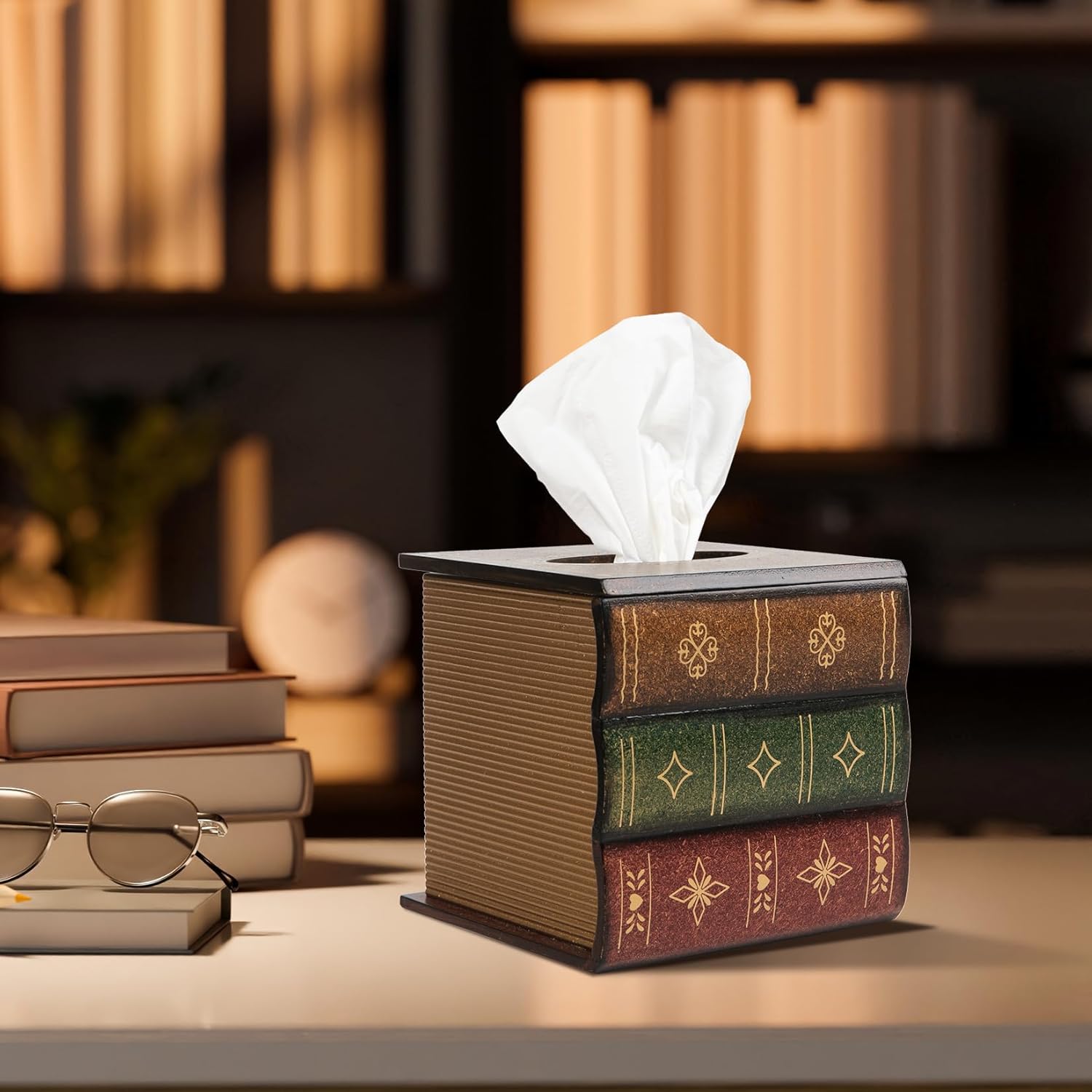Premium Retro Wooden Antiques Book Tissue Box Cover for Home Kitchen