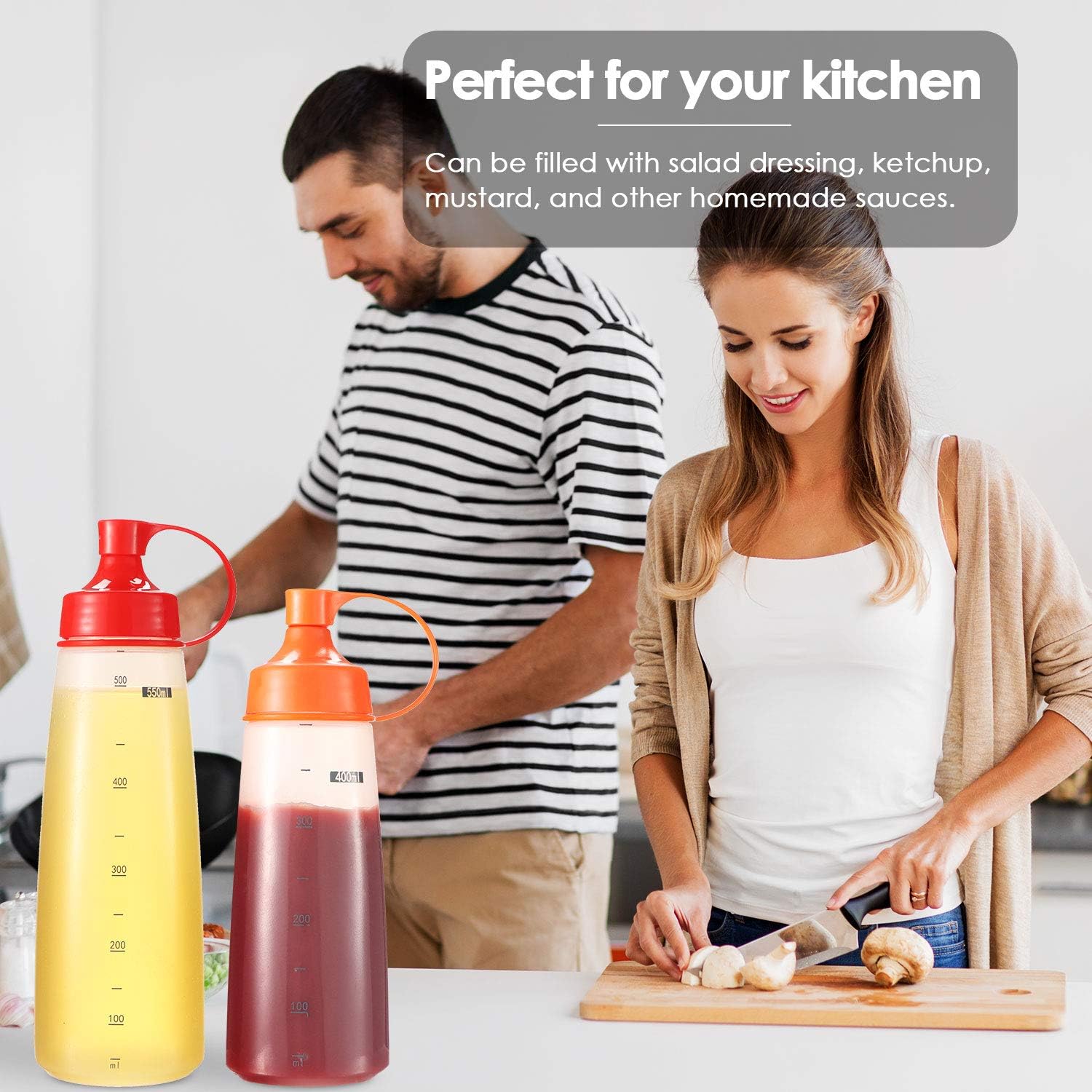 Ondiomn Condiment Squeeze Bottles Wide Mouth 3 Pack 550ml BPA Free