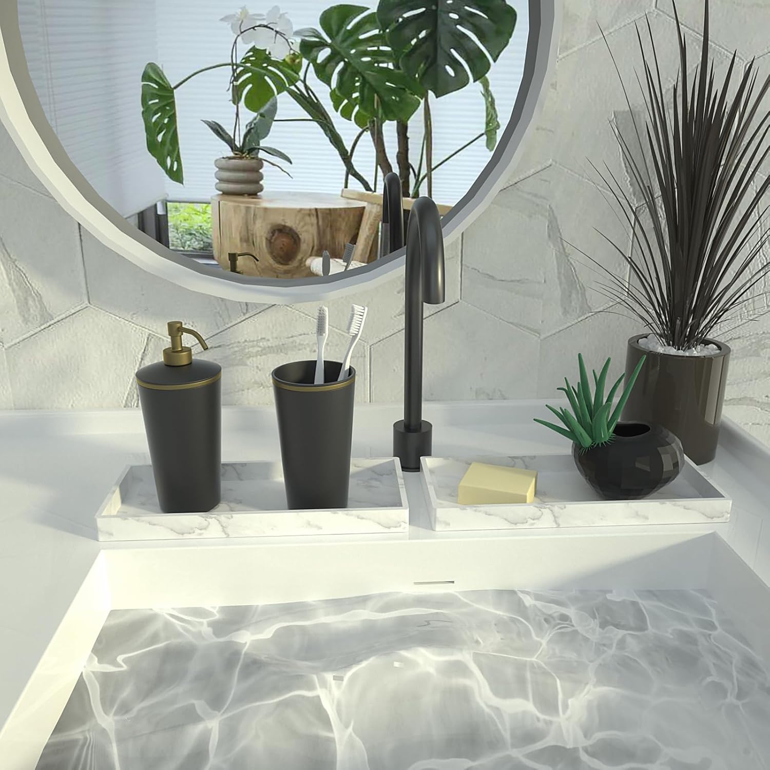2-Piece Silicone Bath Vanity Trays for Kitchen Bathroom Use
