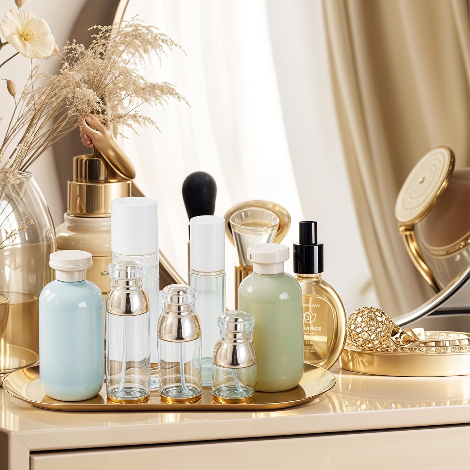 Bath Kitchen Essentials 4-Piece Gold Vanity Tray Set