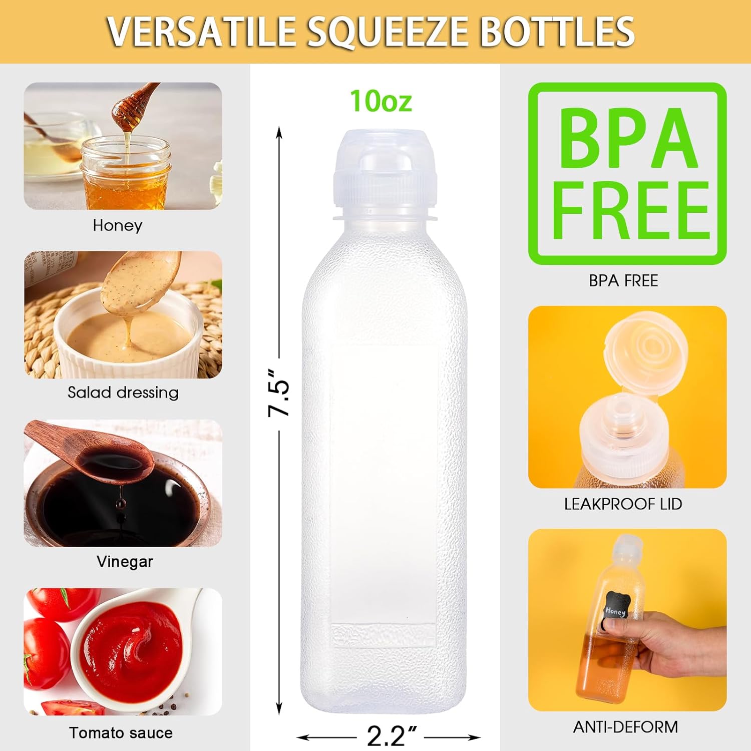 Parbee 10oz Leak-Resistant Squeeze Bottles 4-Pack