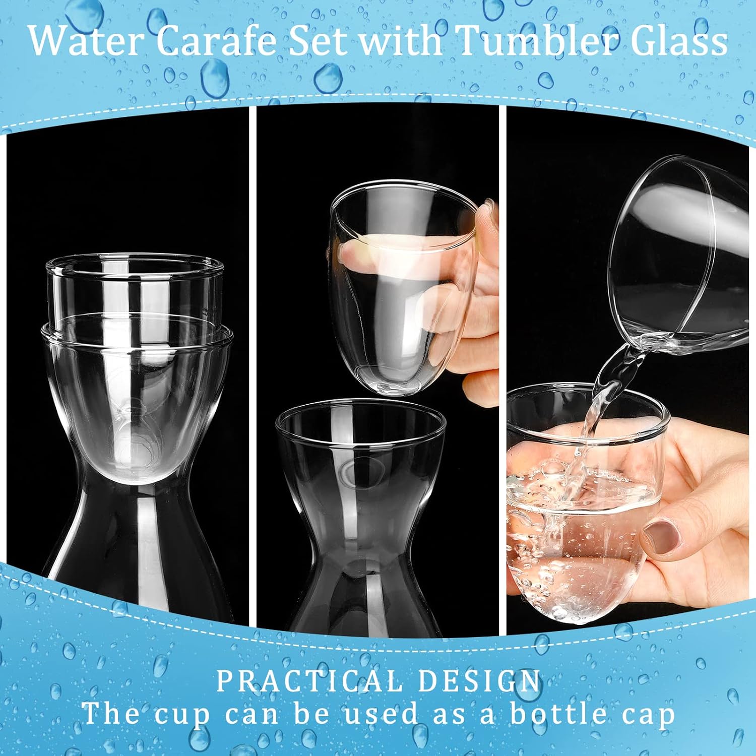Sturdy Nightstand Pitcher Set 600ml Glass Water Carafe with Tumbler Safe Durable