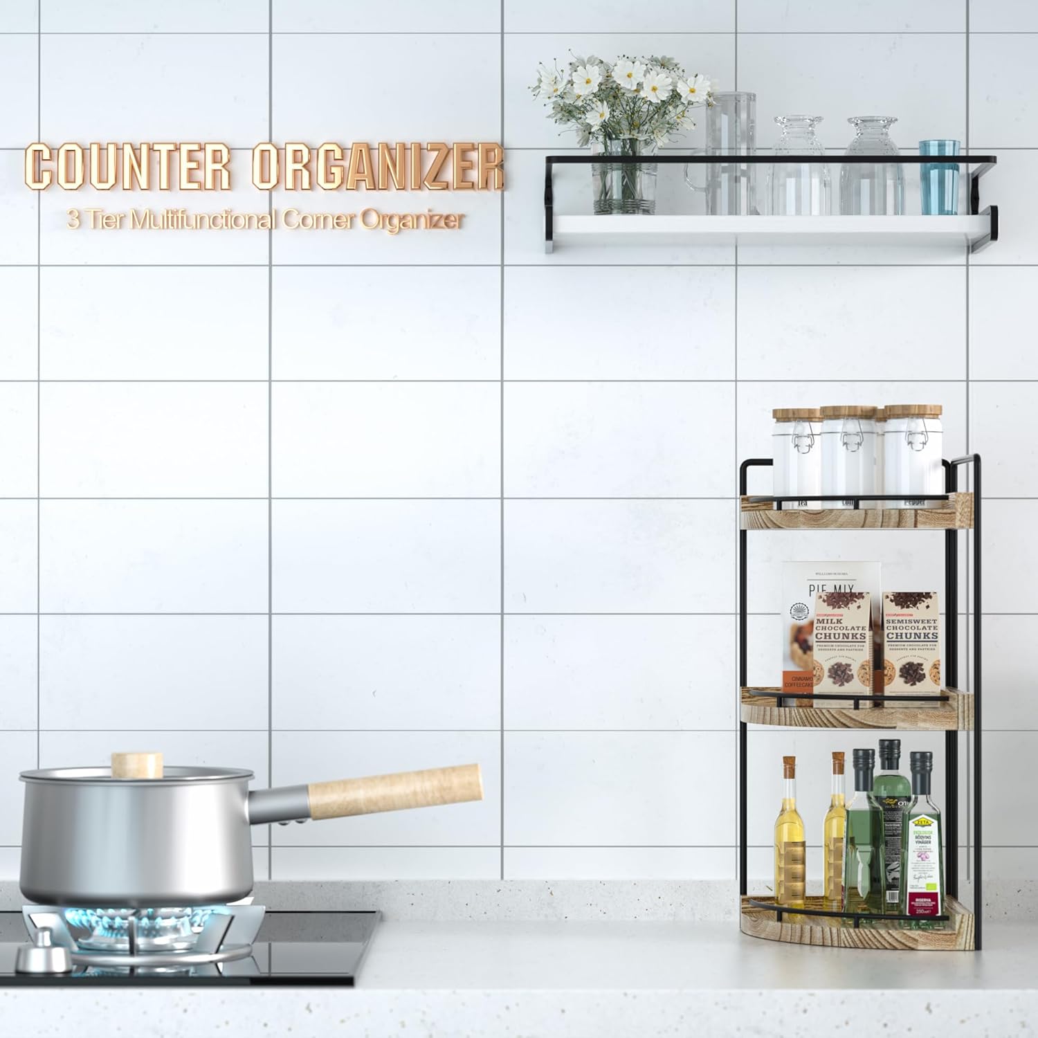 CeleVista Corner Bathroom Organizer 3 Tier Rustic Brown