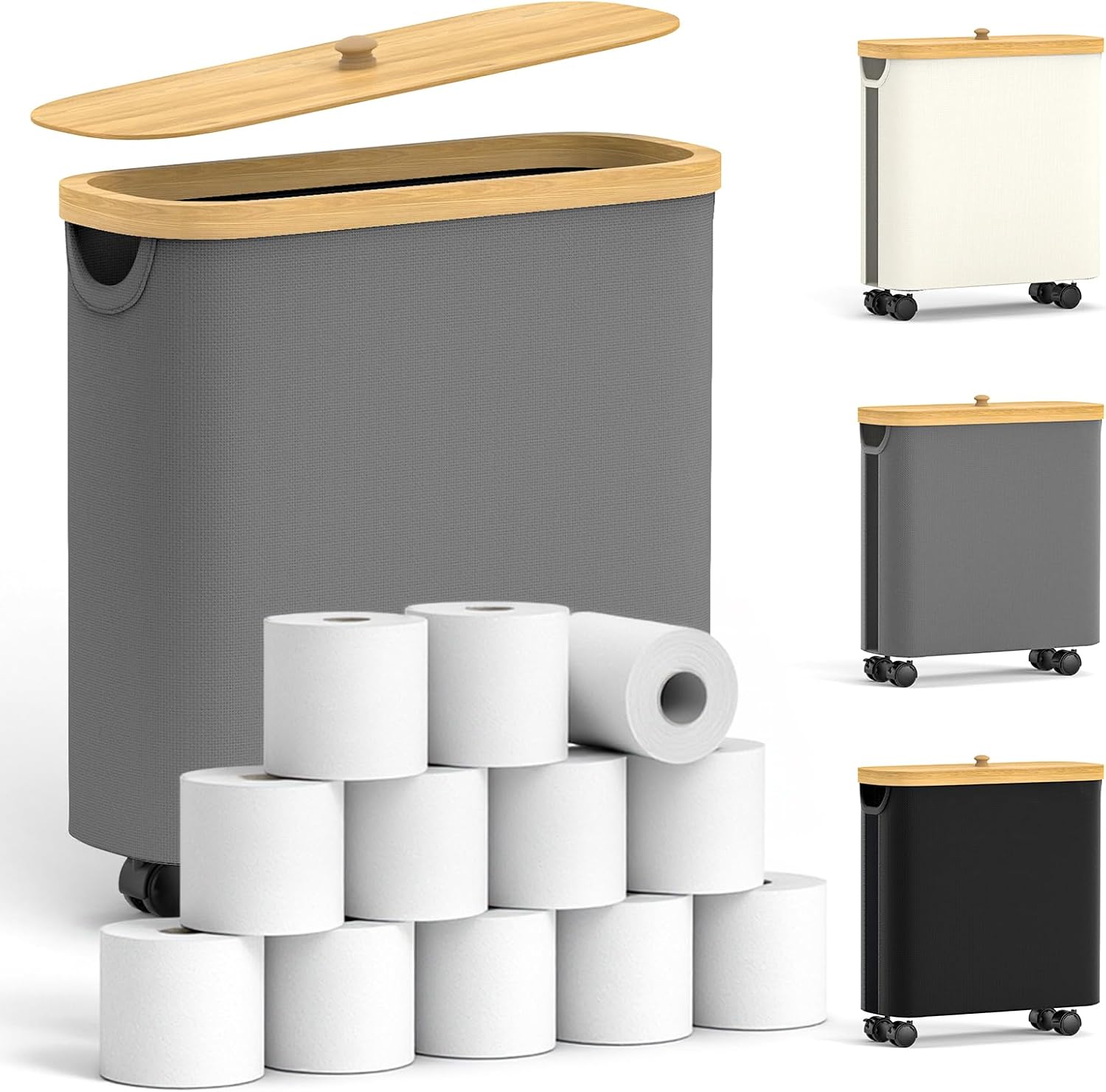 Compact Bamboo Toilet Paper Holder