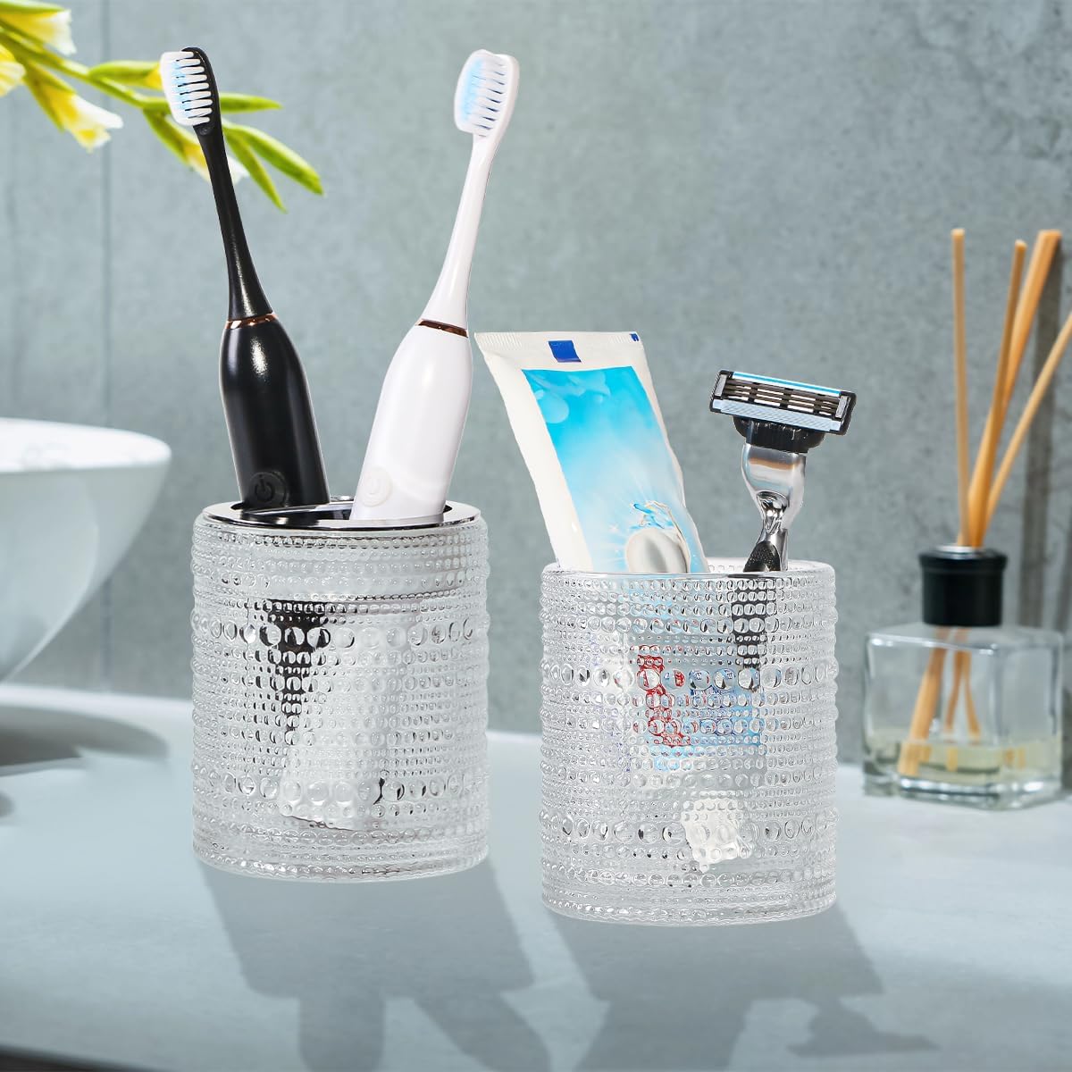 Tonxus Glass Toothbrush Holder Mouthwash Cup Safe Elegant for Daily Use