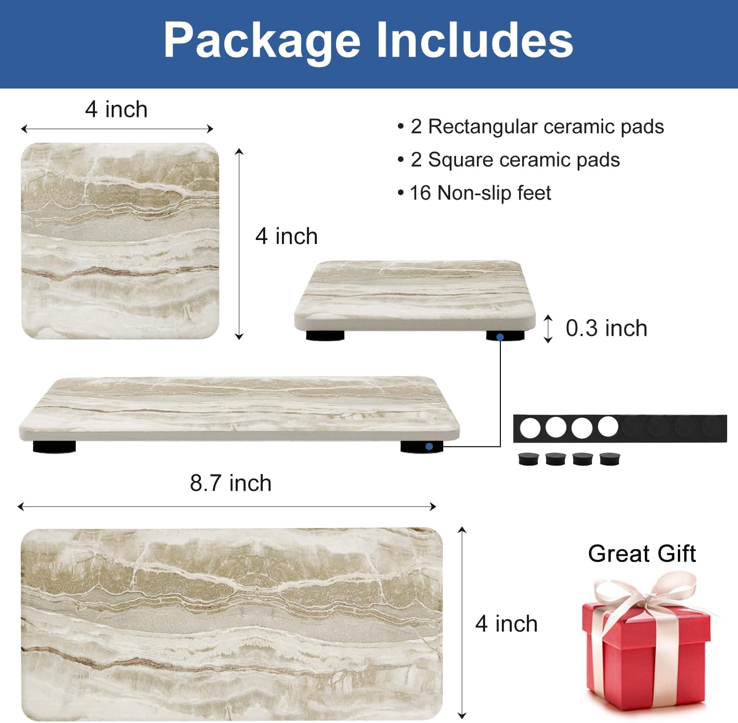 Deceram Set of 4 Drying Stones for Kitchen Bath
