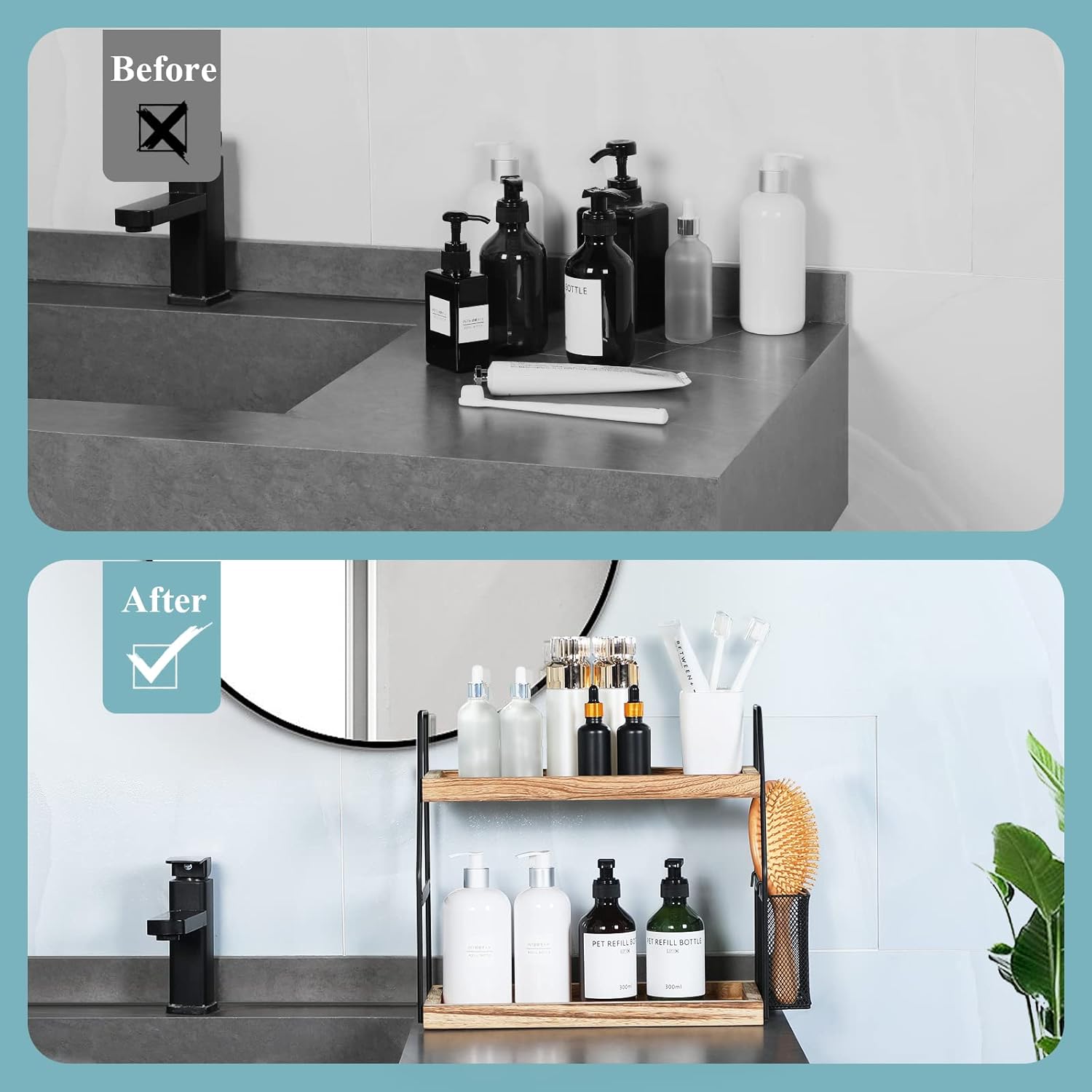 Bath Organizer 2-Tier Storage Shelf for Vanity