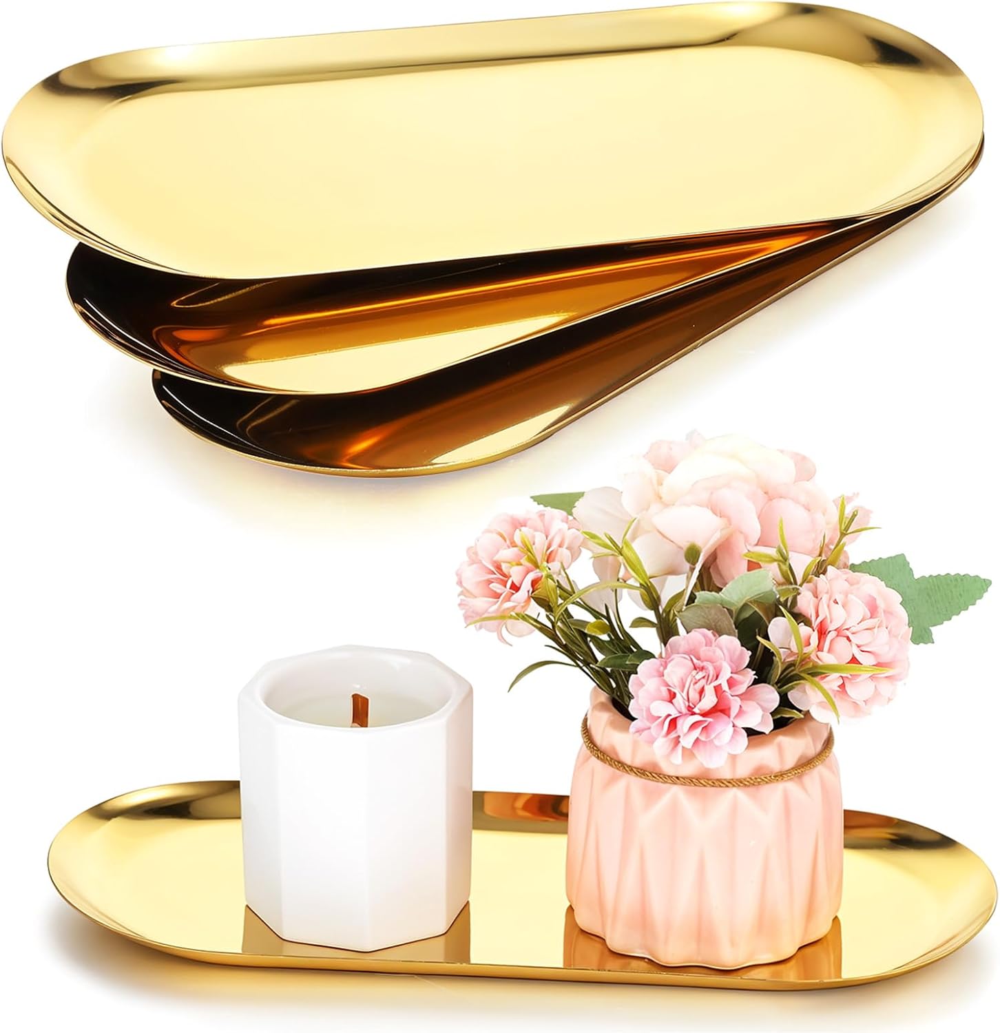 Bath Kitchen Essentials 4-Piece Gold Vanity Tray Set