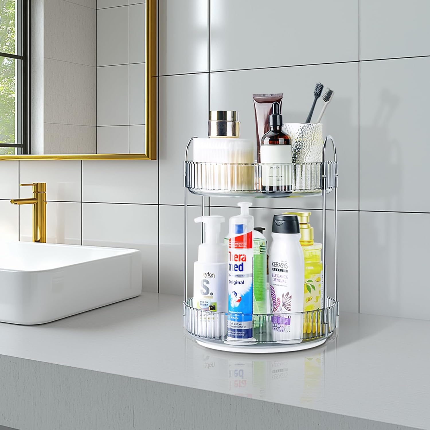 360 Rotating Makeup Organizer 2 Tier Magnetic Vanity Case