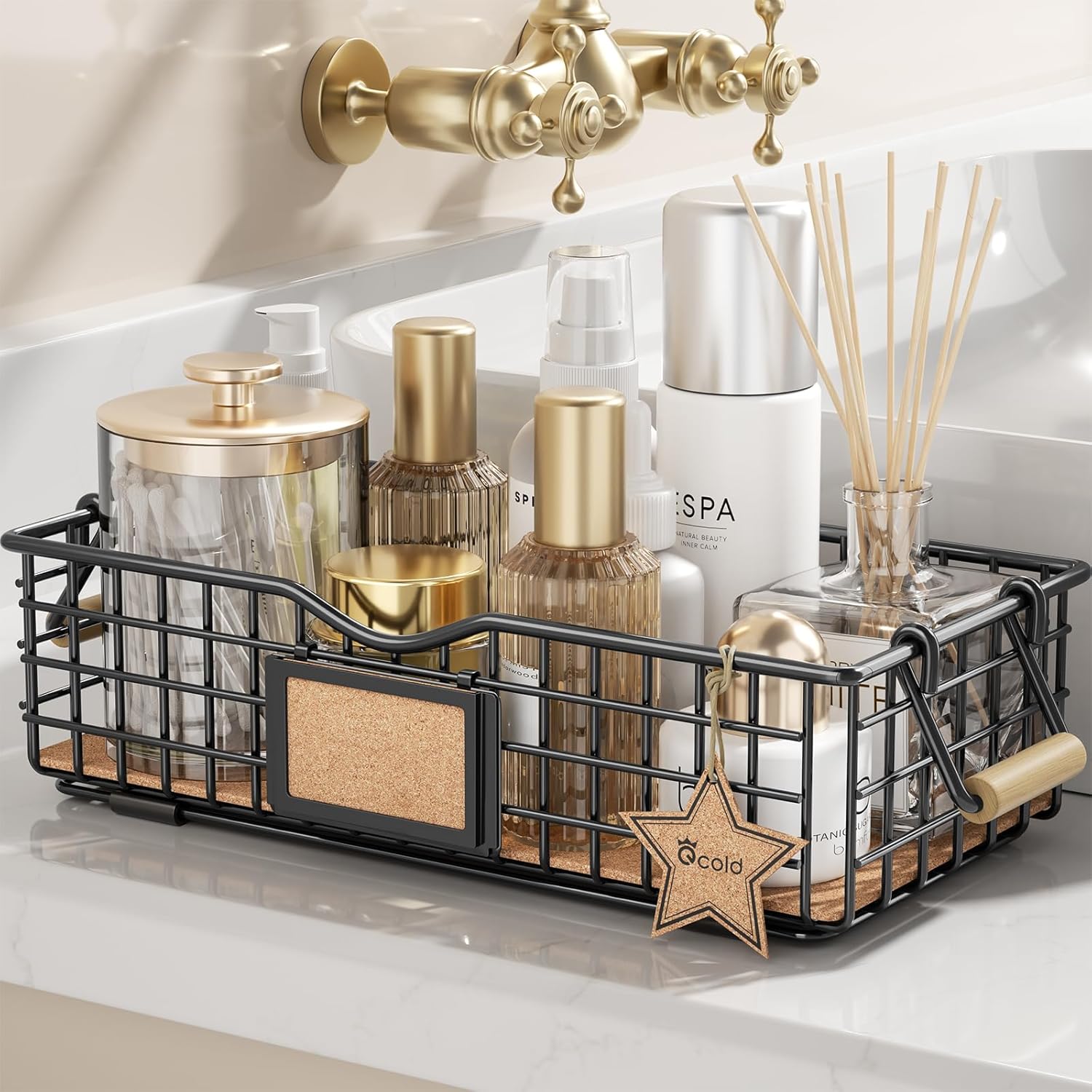 Bathroom Organizer Basket with Handle Black