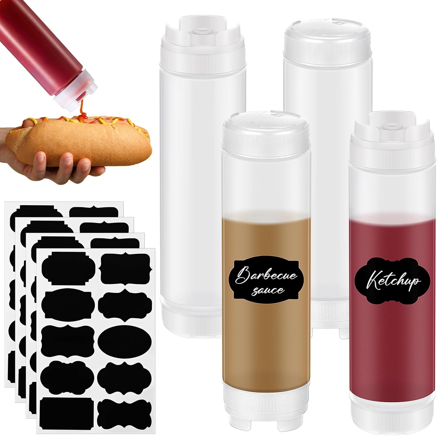 4 Pcs 24 oz Inverted Plastic Squeeze Bottles