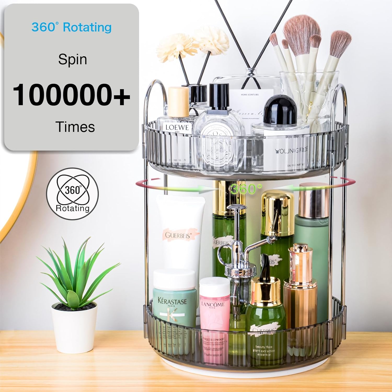 360 Rotating Makeup Organizer 2 Tier Magnetic Vanity Case