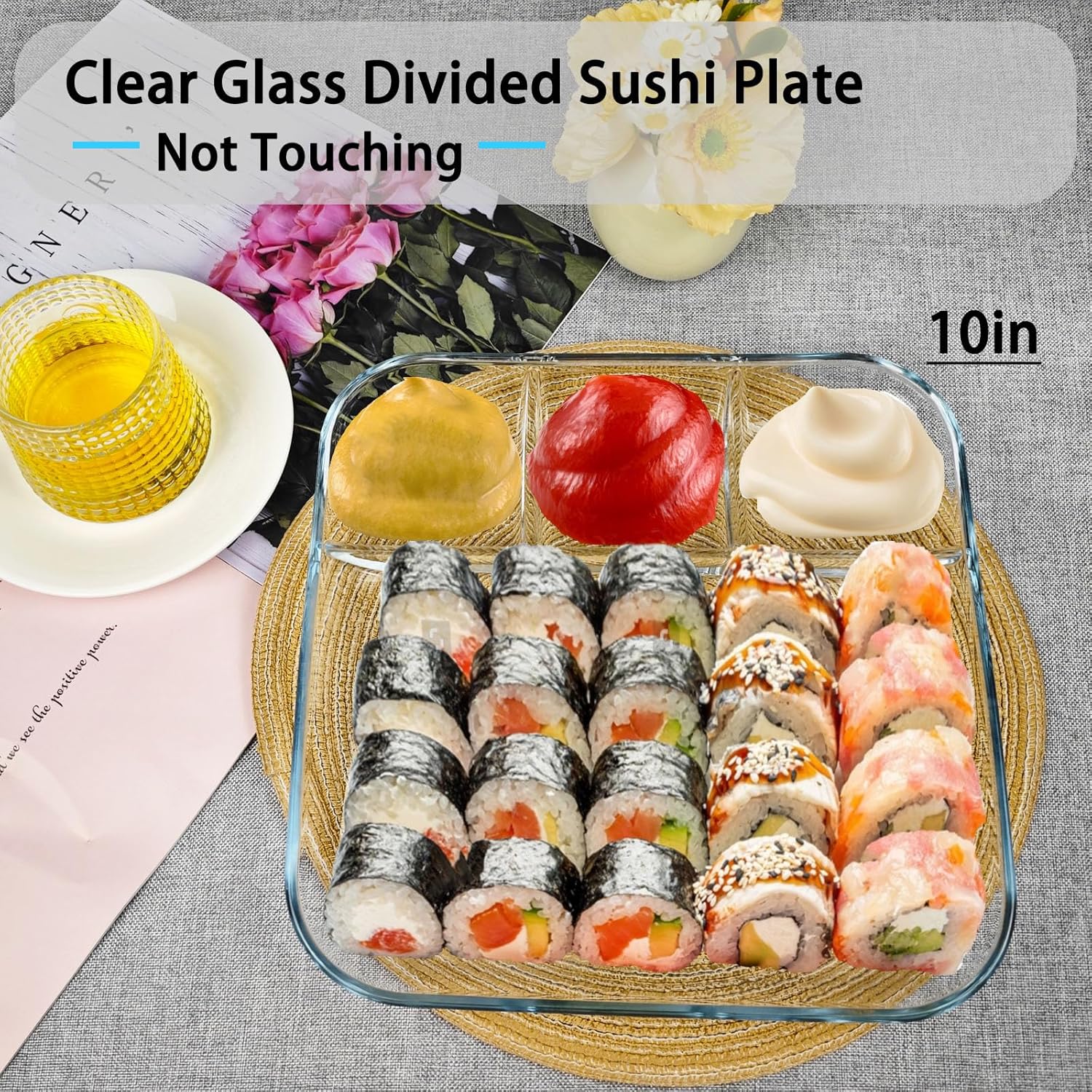 10 in 10-inch Square Glass Divided Plate for Adults