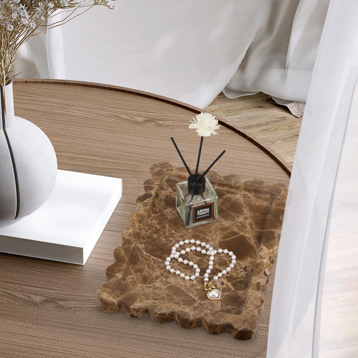 Scalloped Marble Bathroom Vanity Tray