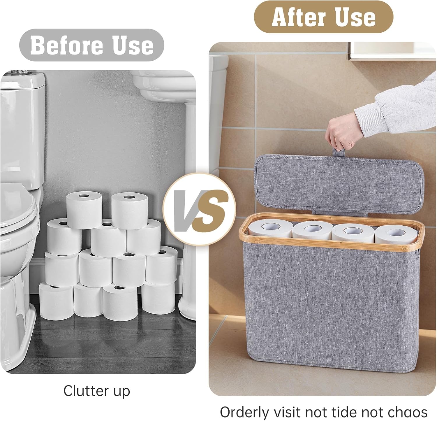 Large Capacity Bamboo Toilet Paper Storage Basket - 12 Rolls Durable Space-Saving
