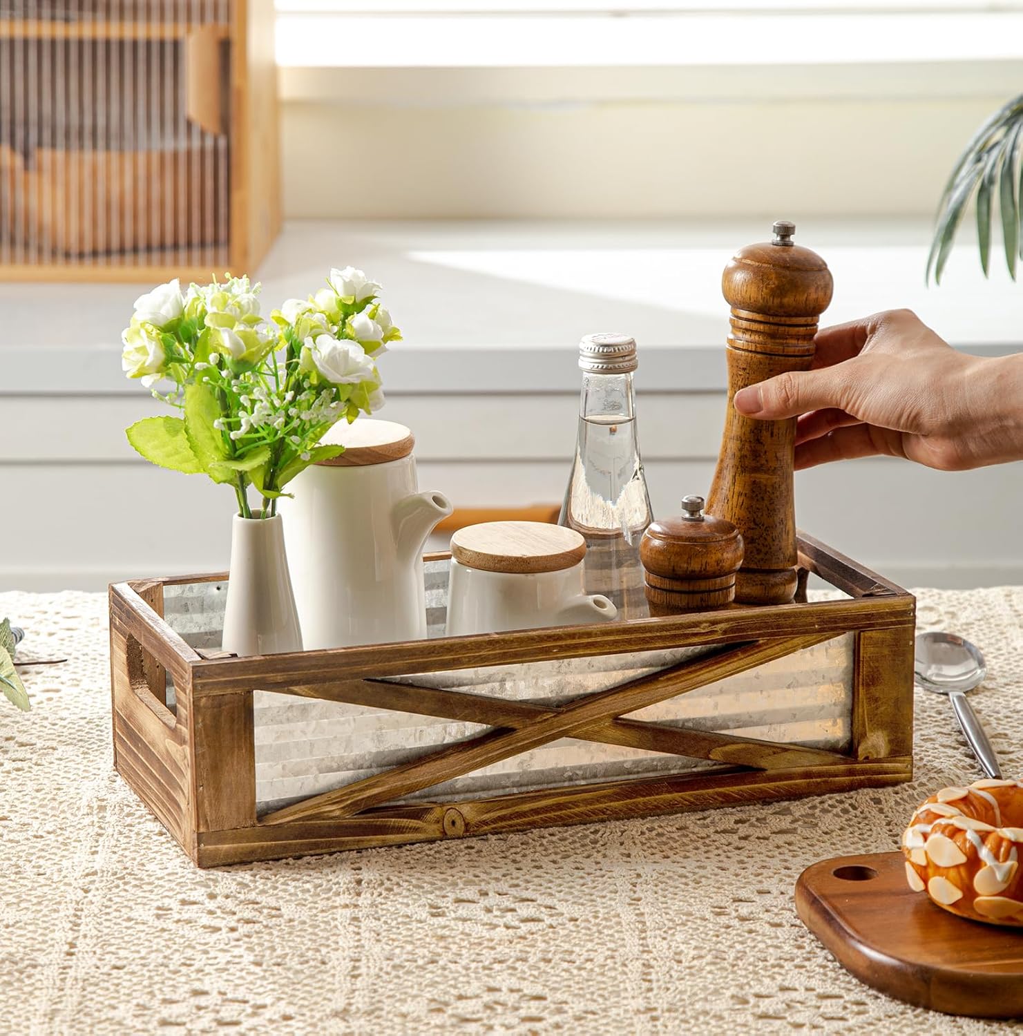 Modern Farmhouse Rustic Wooden Toilet Tank Basket Vural Decor