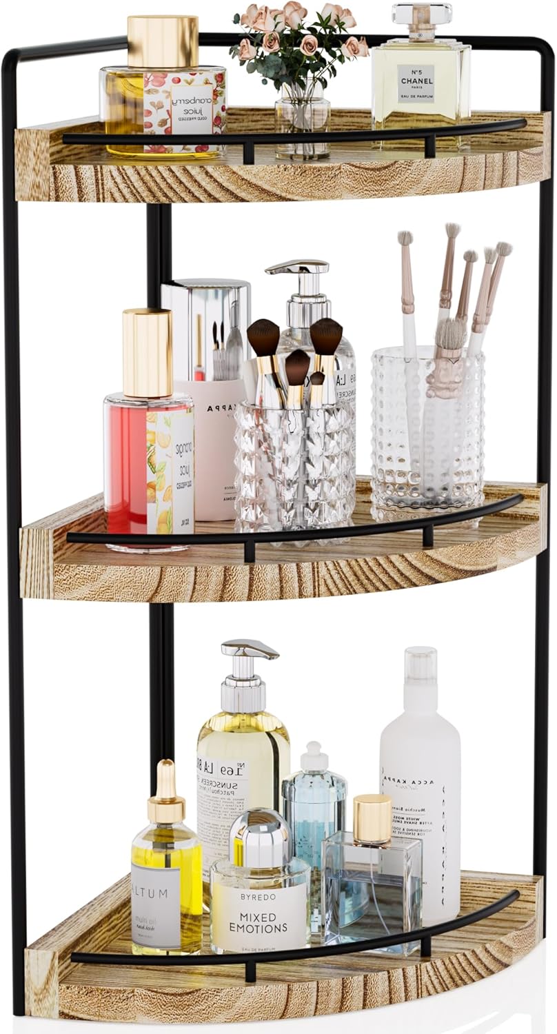 CeleVista Corner Bathroom Organizer 3 Tier Rustic Brown