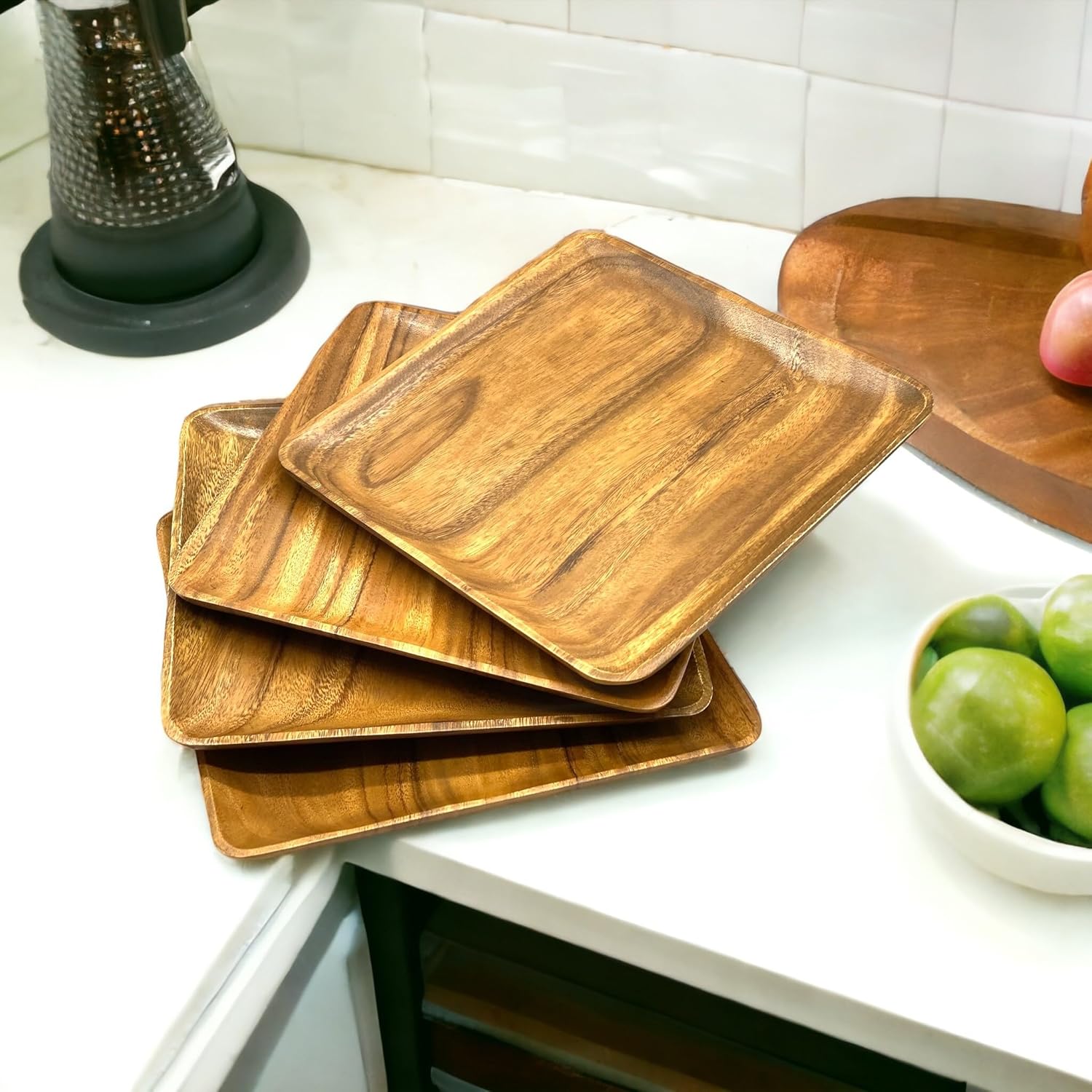 Wrightmart Acacia Wood Dinner Plates Set