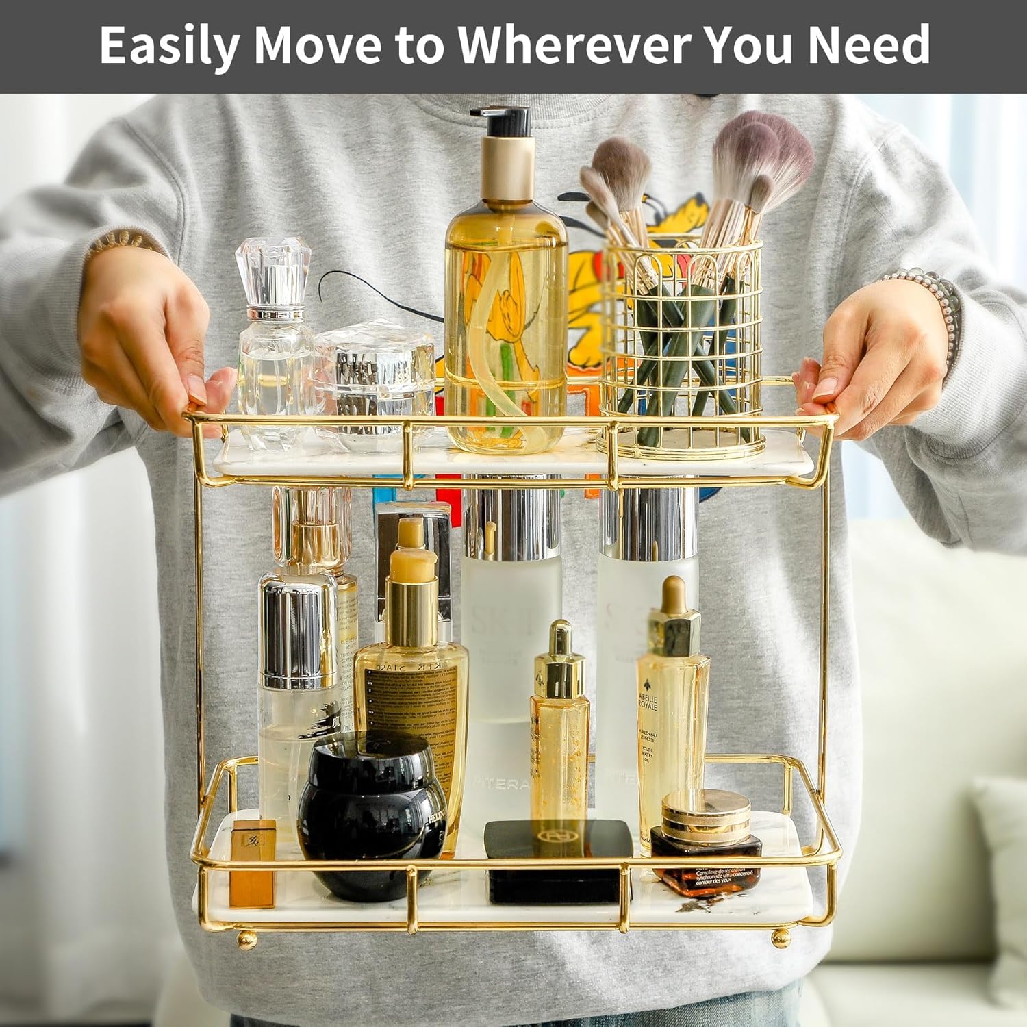 Stylish Bathroom Organizer with Marble Finish