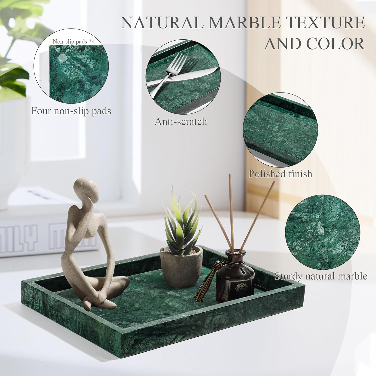 Elegant Real Natural Marble Vanity Tray Dark Green