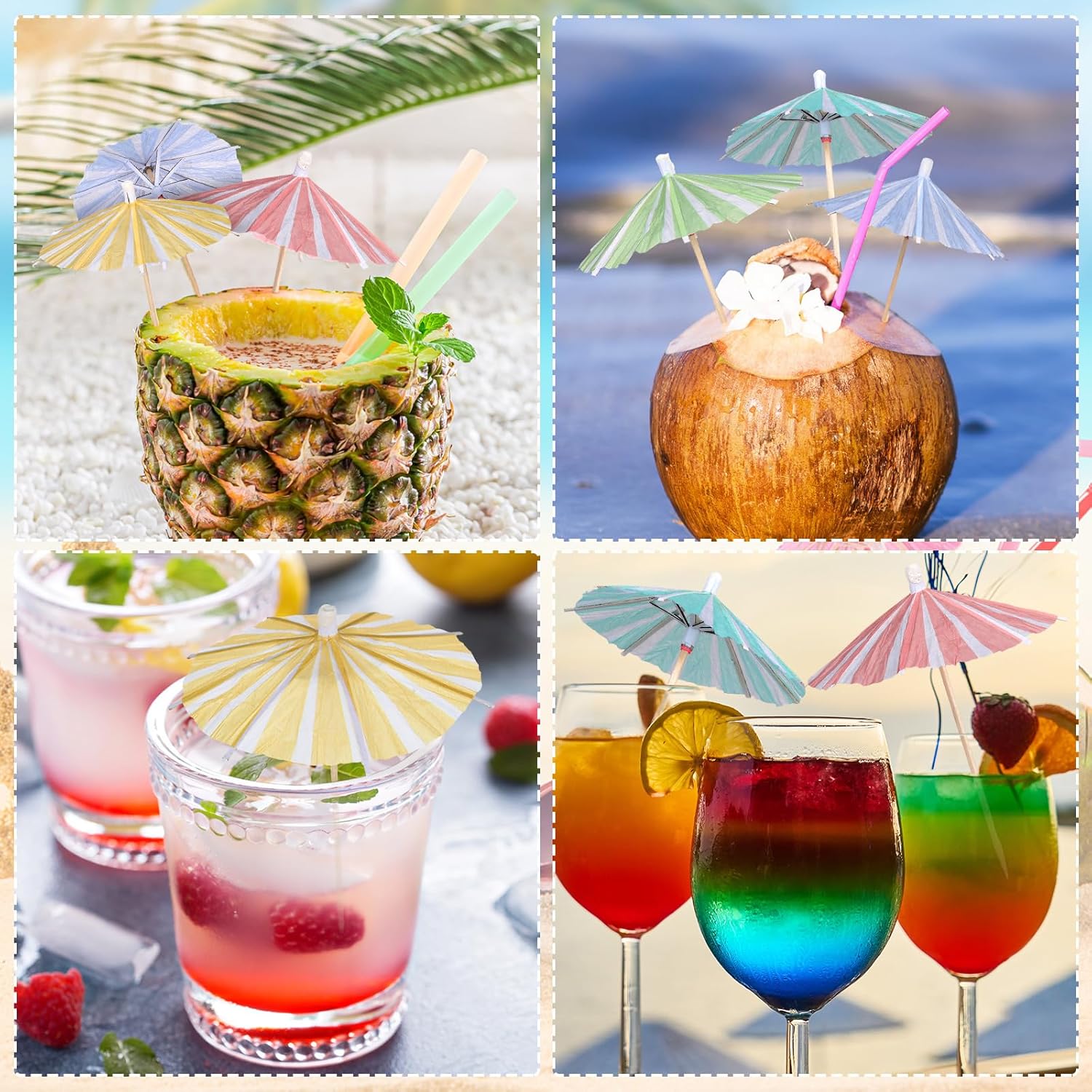 Cocktail Picks for Drinks 150 Pieces tropical umbrella pick set