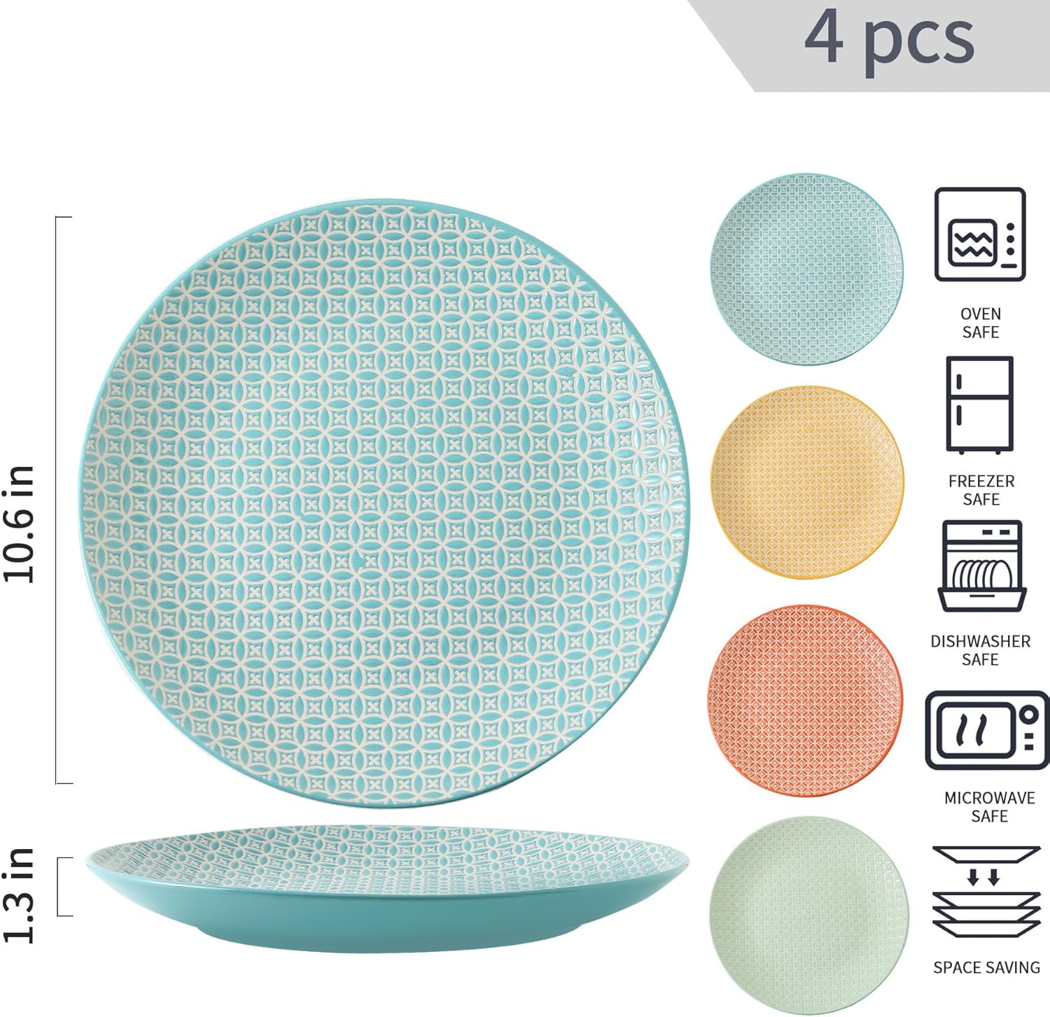 YELLOYA 105in Large Dinner Plates Set of 4