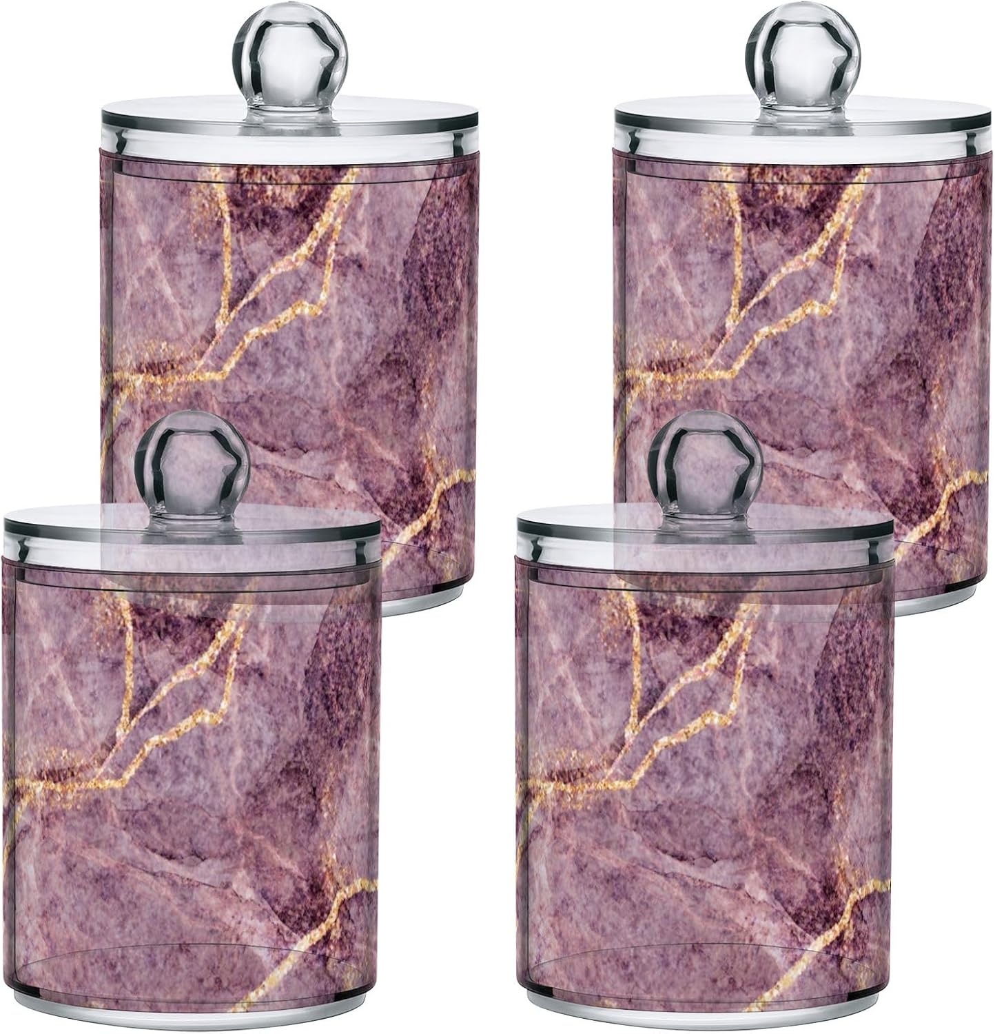 Handcrafted Pink Marble Qtip Holder Set with Lid