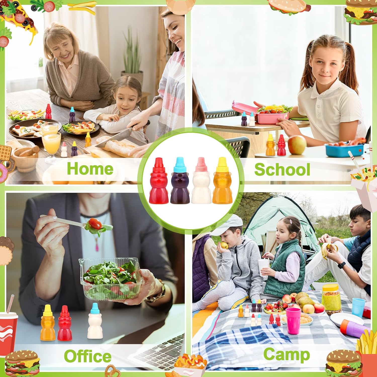 18 Piece Set of Mini Condiment Squeeze Bottles with Funnel for Lunch