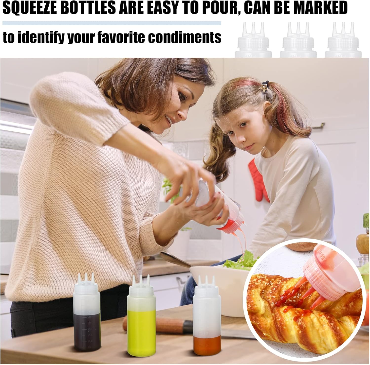 Dingion 8 Pcs 3 Hole Condiment Squeeze Bottles
