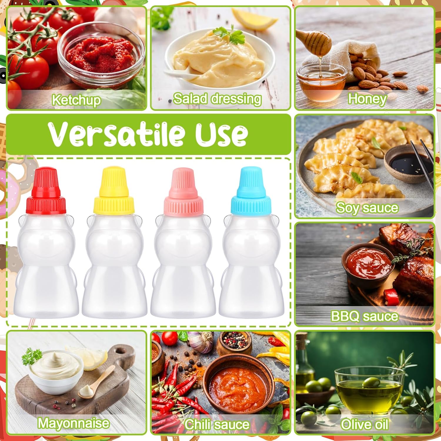 18 Piece Set of Mini Condiment Squeeze Bottles with Funnel for Lunch