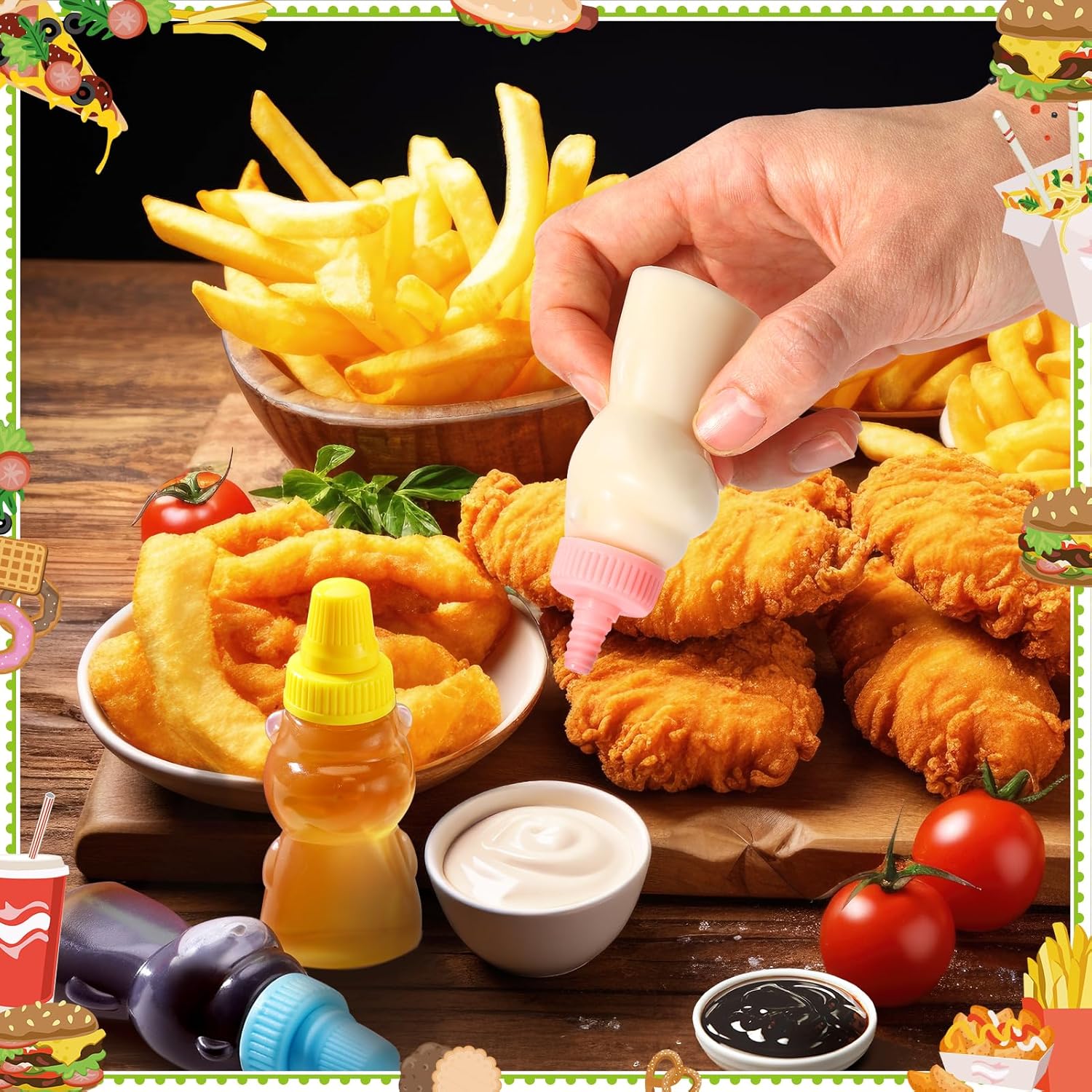 18 Piece Set of Mini Condiment Squeeze Bottles with Funnel for Lunch