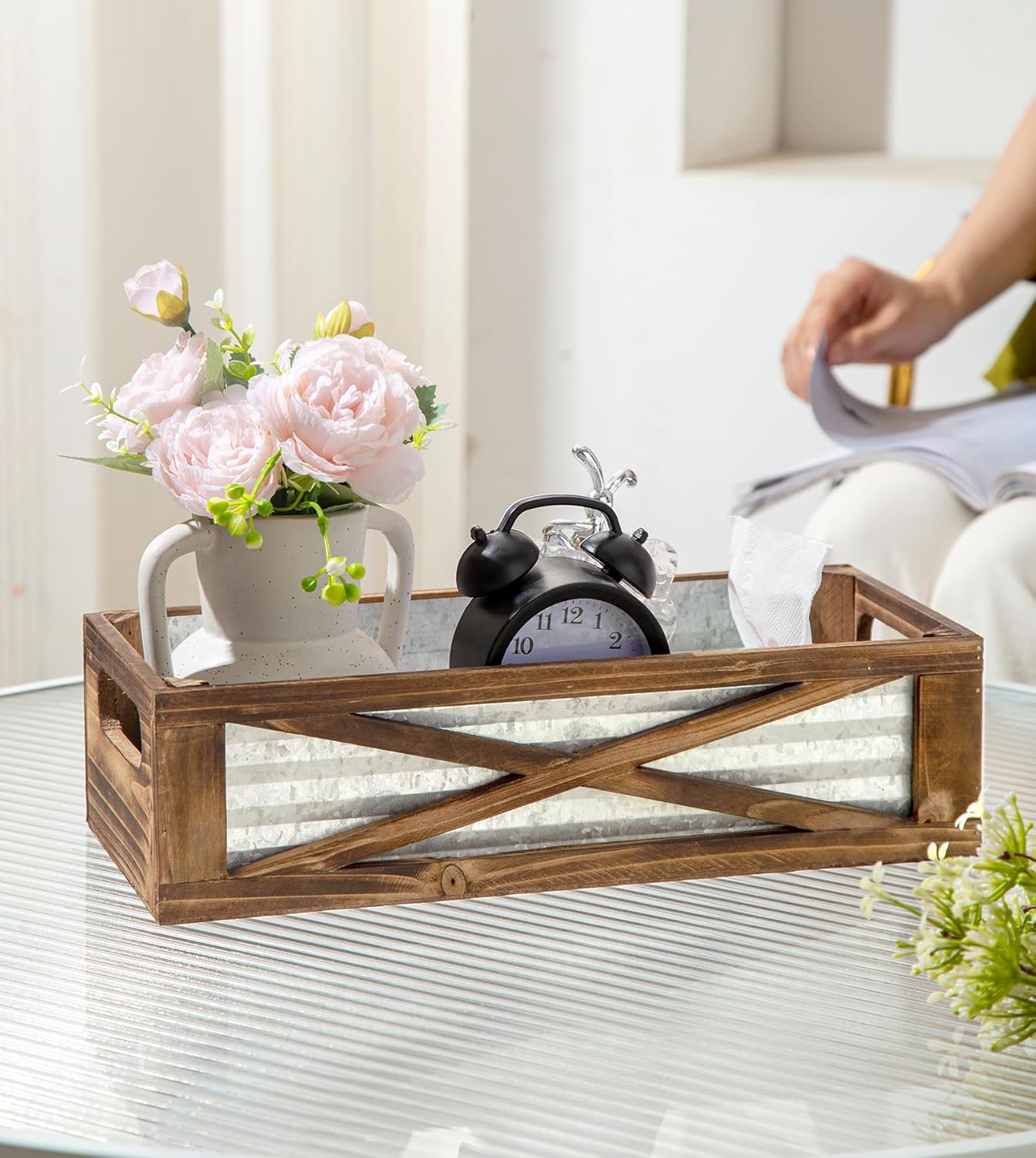 Modern Farmhouse Rustic Wooden Toilet Tank Basket Vural Decor