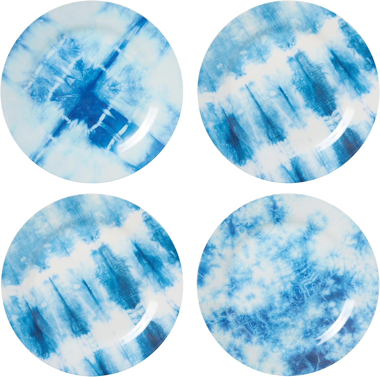 CR Gibson Americana Tie Dye Reusable Set 9 Dinner Plates Blue