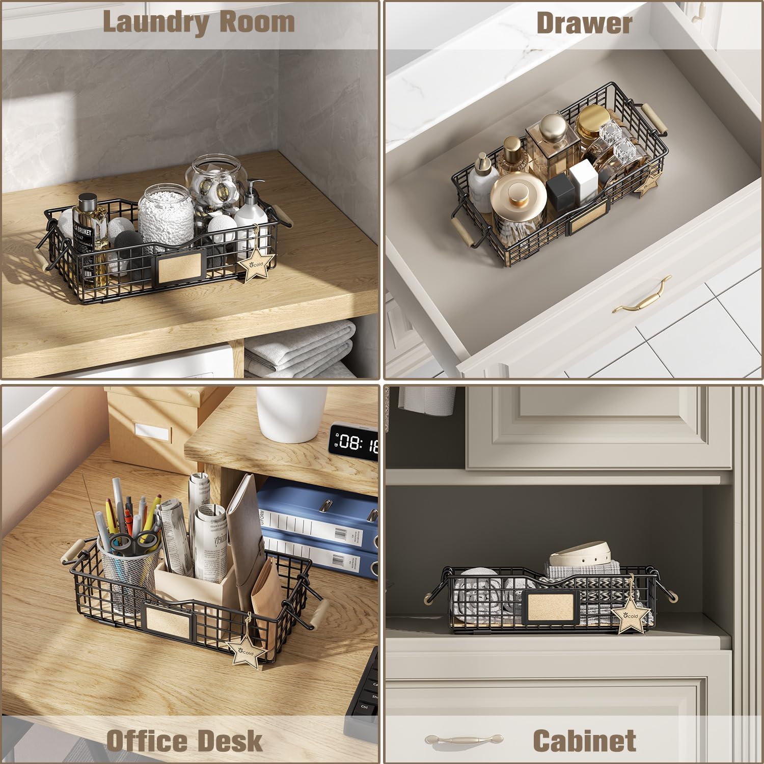 Bathroom Organizer Basket with Handle Black