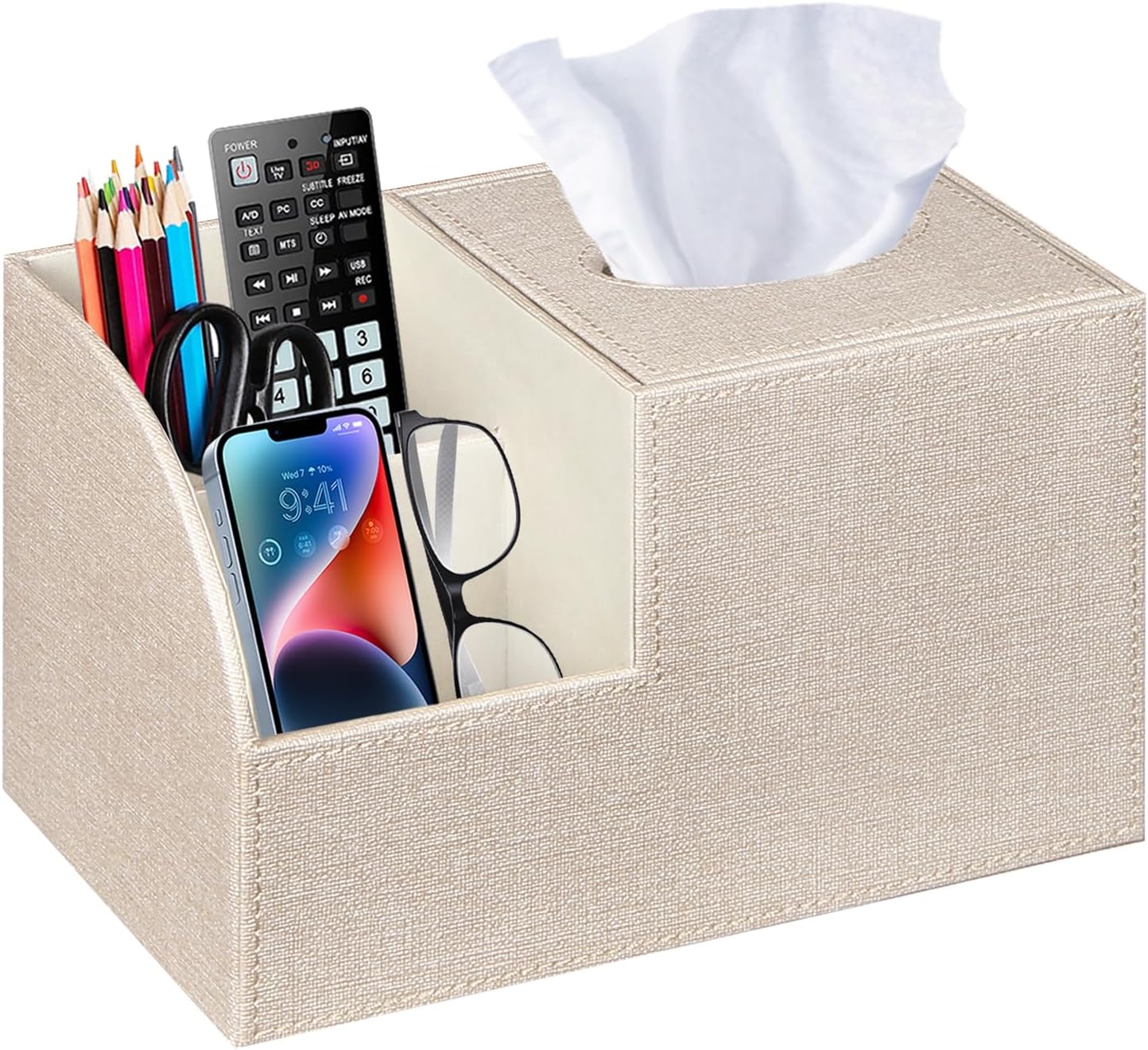Bliance PU Leather Square Tissue Box Cover - Stylish Remote Control Organizer