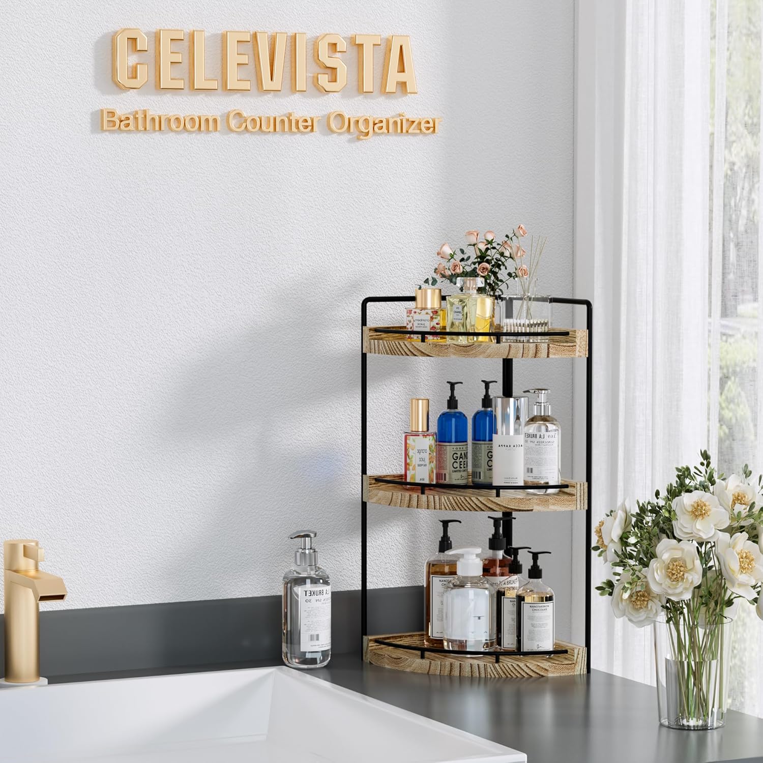 CeleVista Corner Bathroom Organizer 3 Tier Rustic Brown