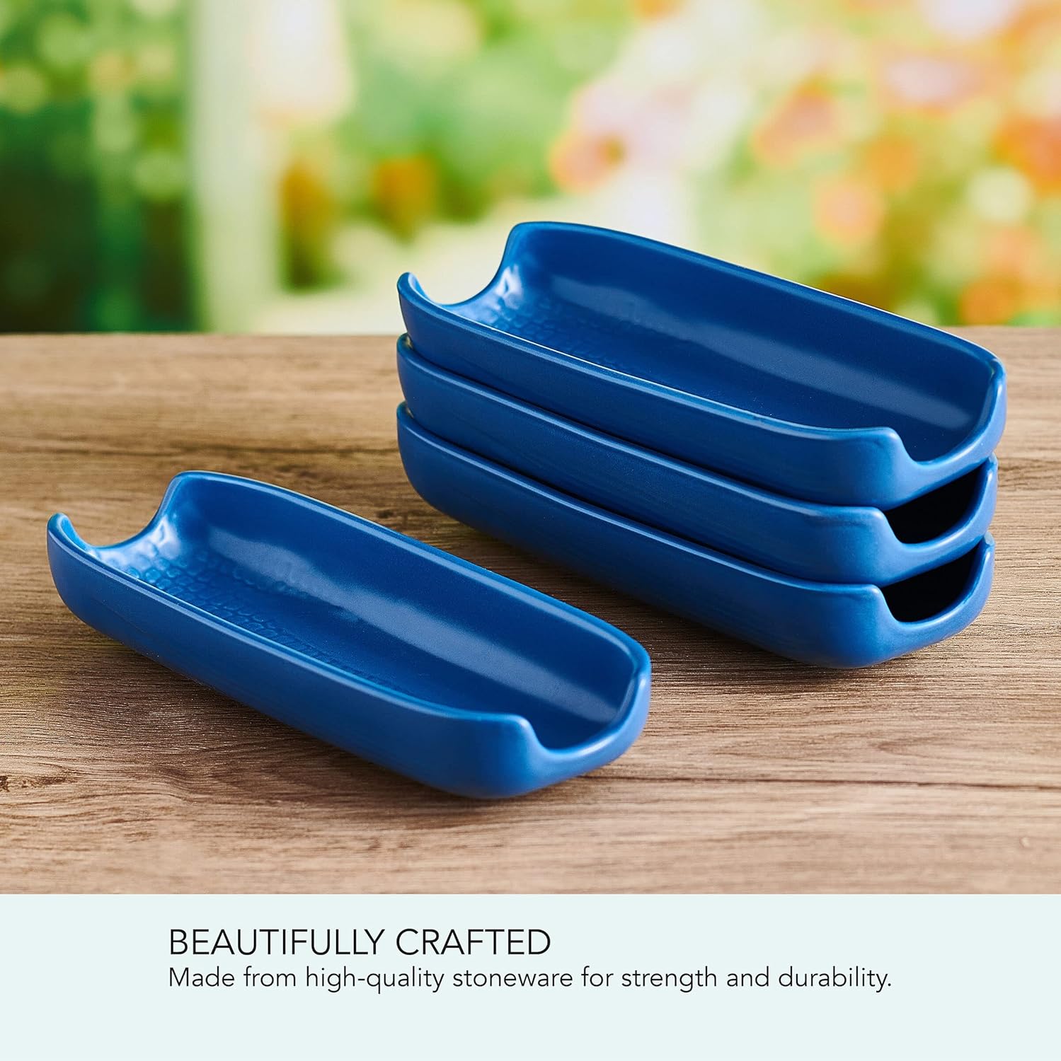 Pfaltzgraff Callie Stoneware Corn Dishes Set of 4 Blue Handles