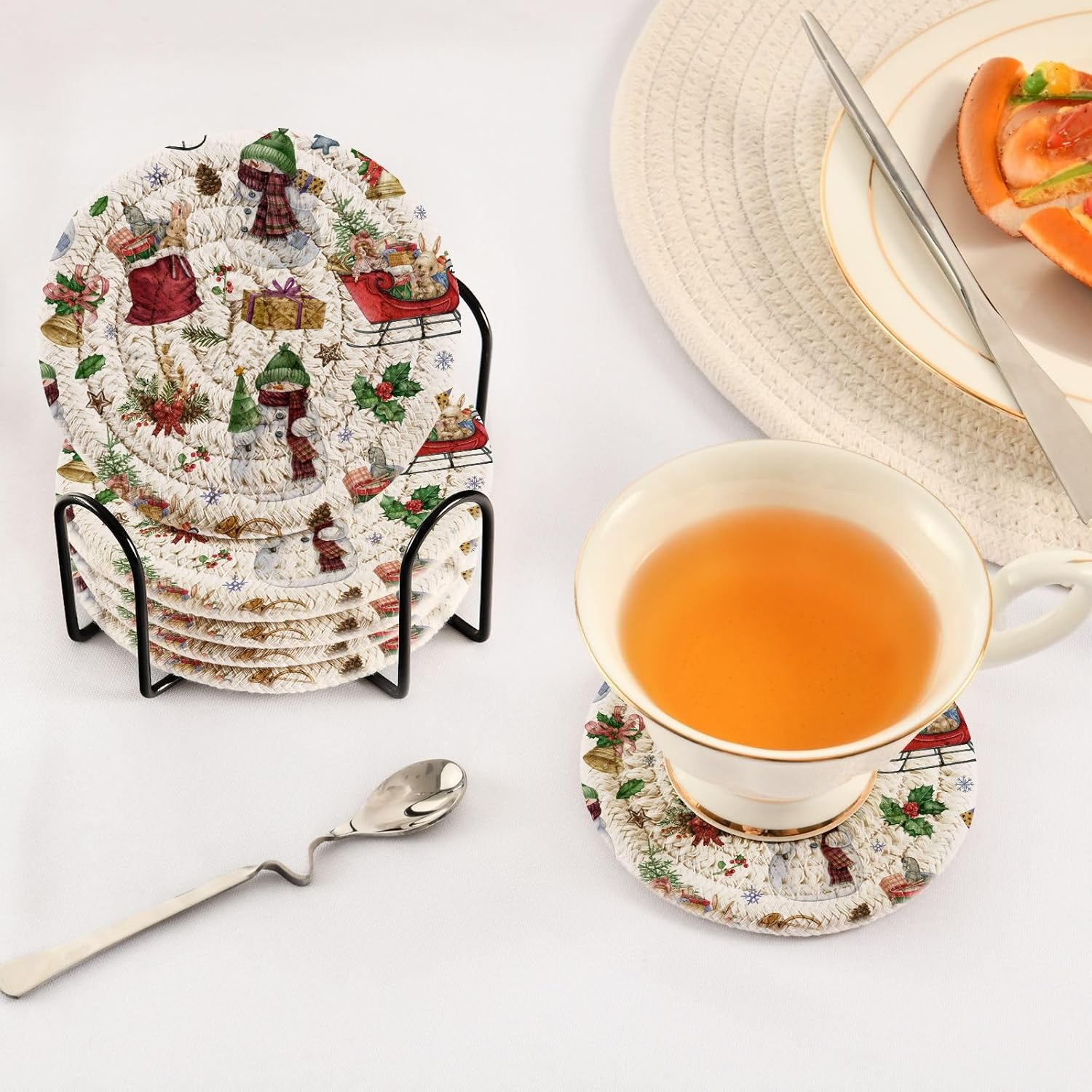 Christmas Santa Snowman Candle Coasters Set of 6