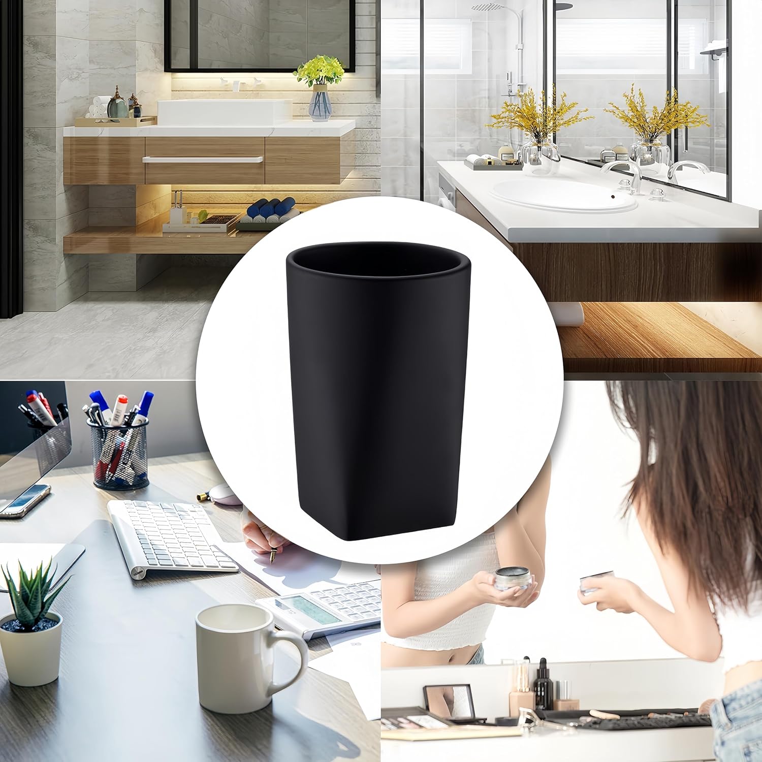 Modern Resin Bath Tumbler Holder in Matte Black Design